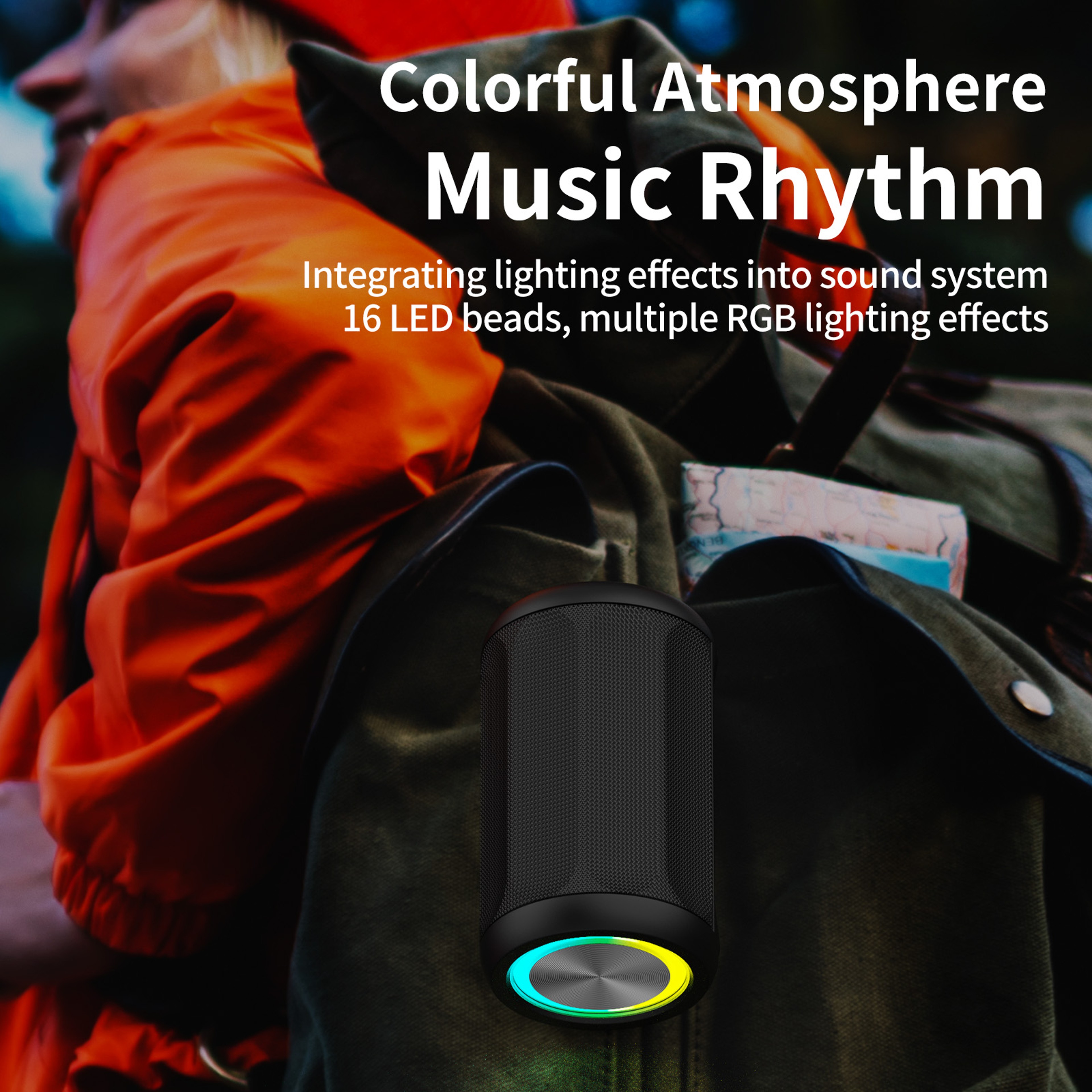 Portable Bluetooth Wireless Speaker With RGB Lights FM Radio  Playtime 5