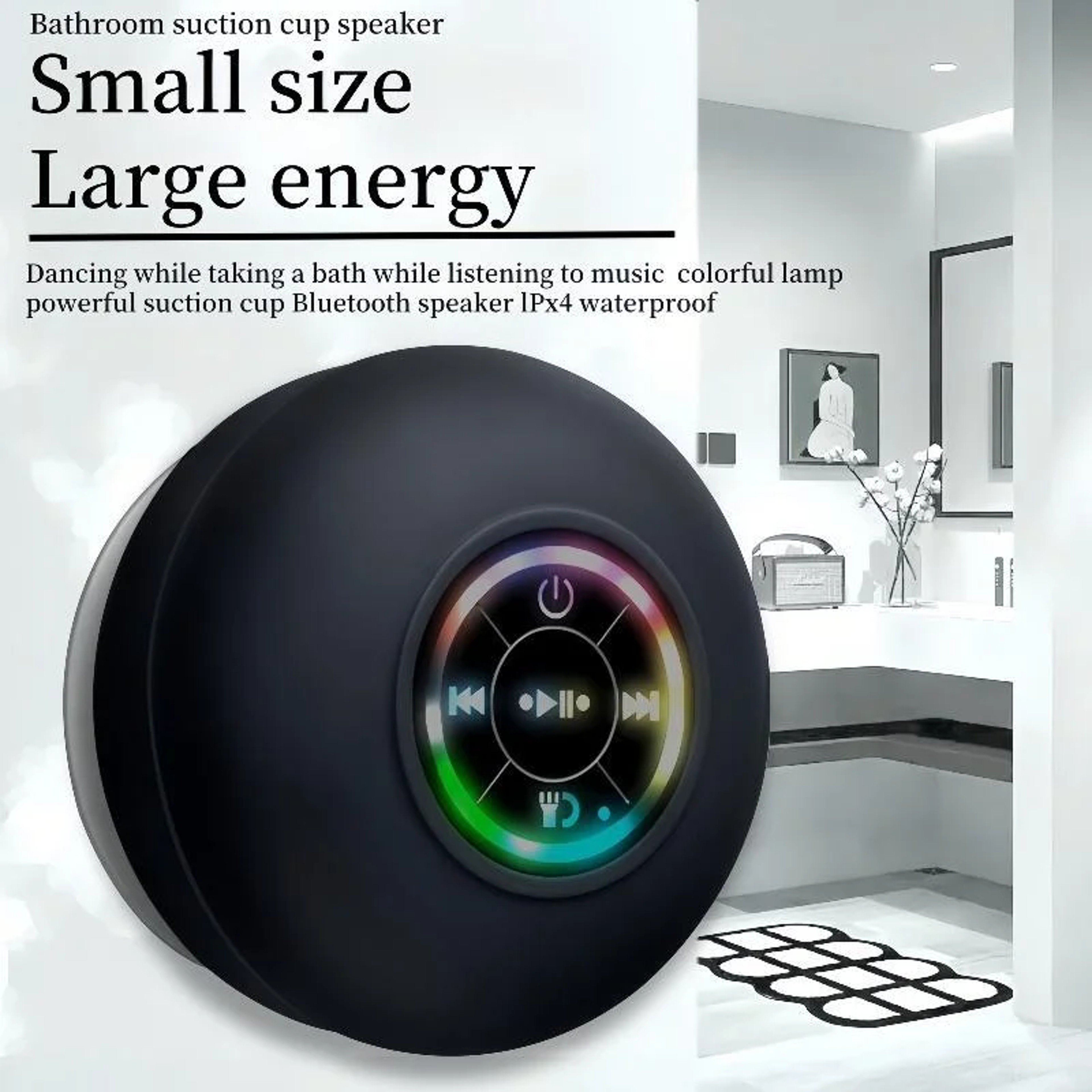 Portable Bluetooth Speaker With LED Light Waterproof Suction Cup Shower Speaker 2