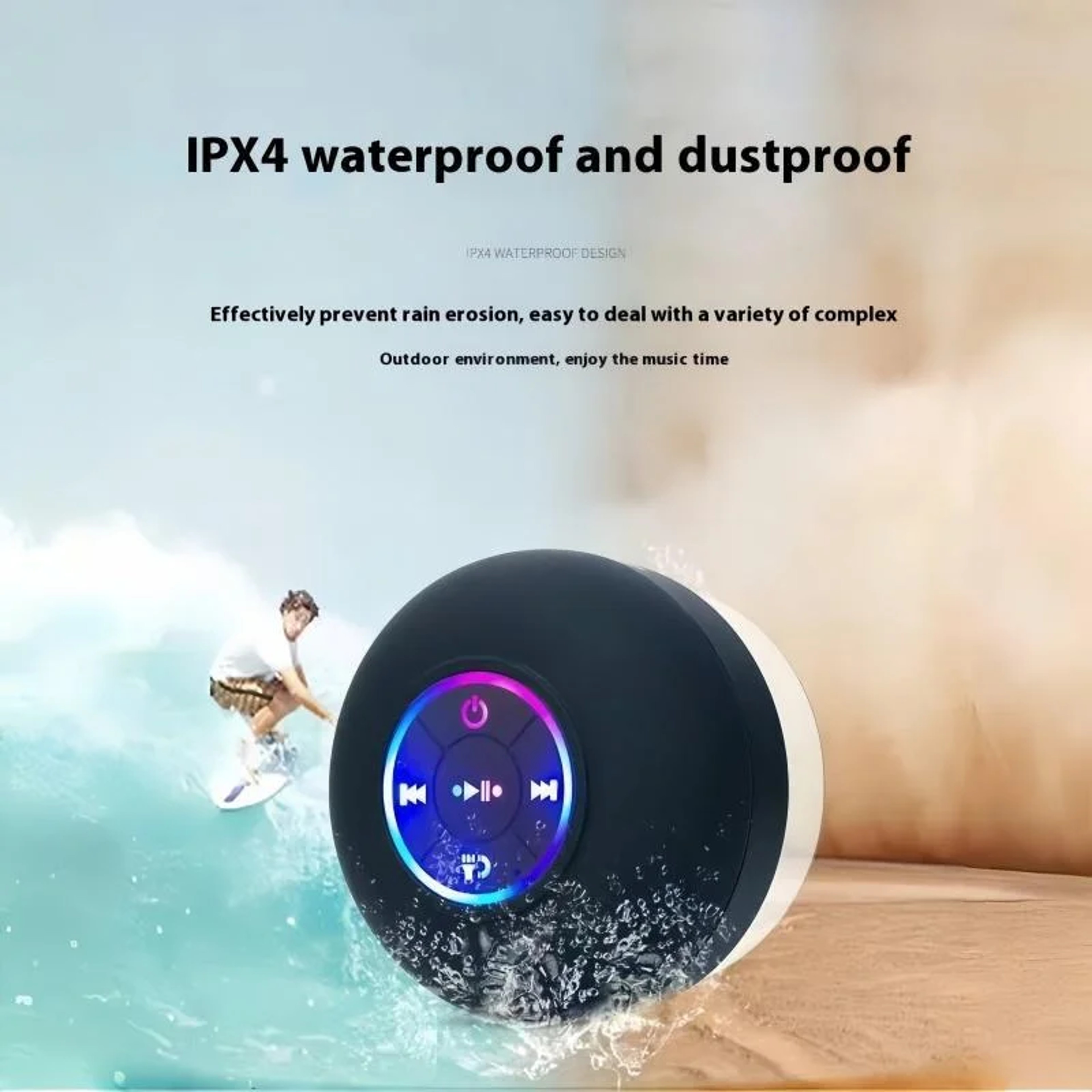 Portable Bluetooth Speaker With LED Light Waterproof Suction Cup Shower Speaker 5