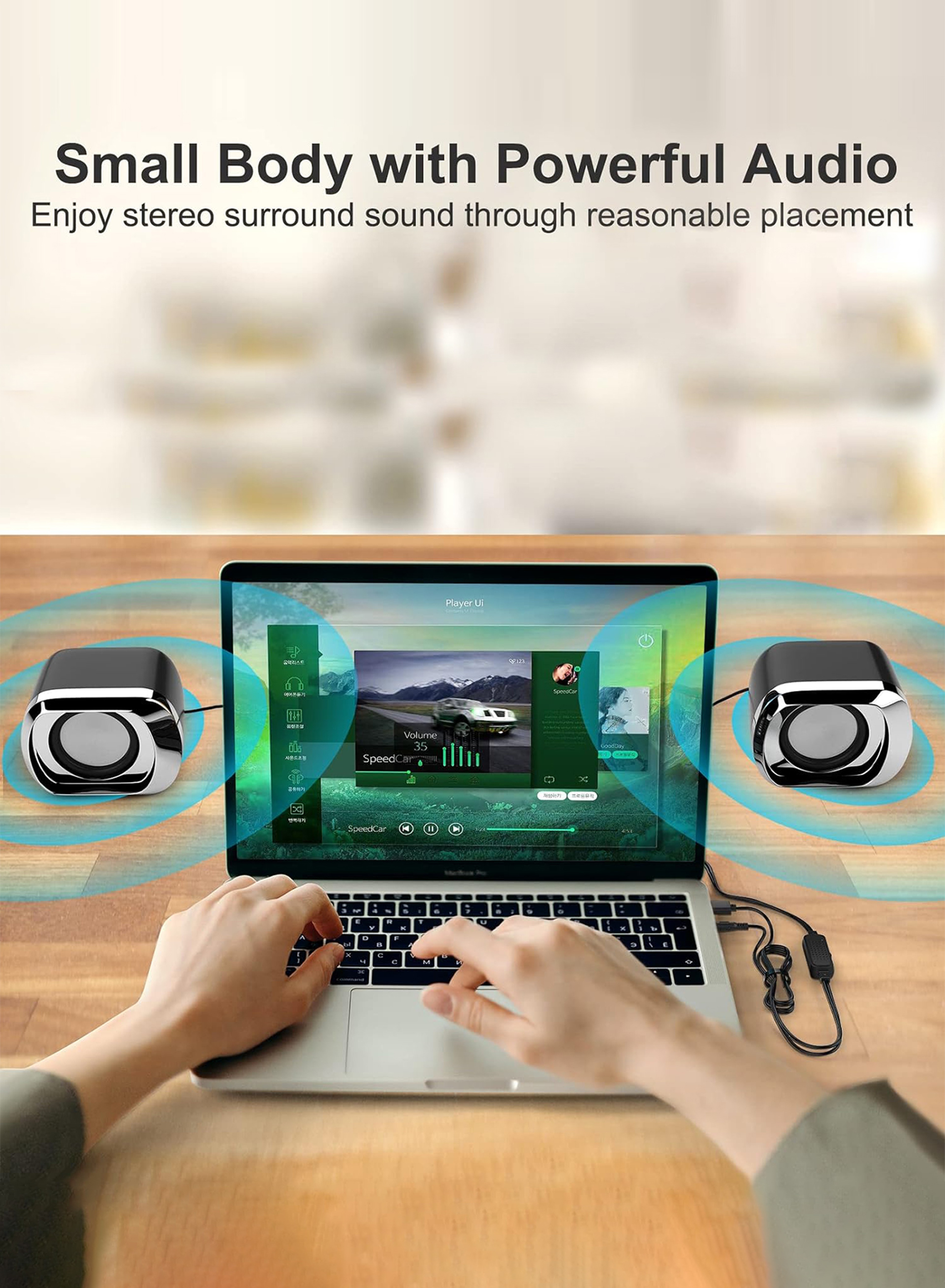 Compact USB Computer Speakers With Volume Control For Laptop  Desktop 4