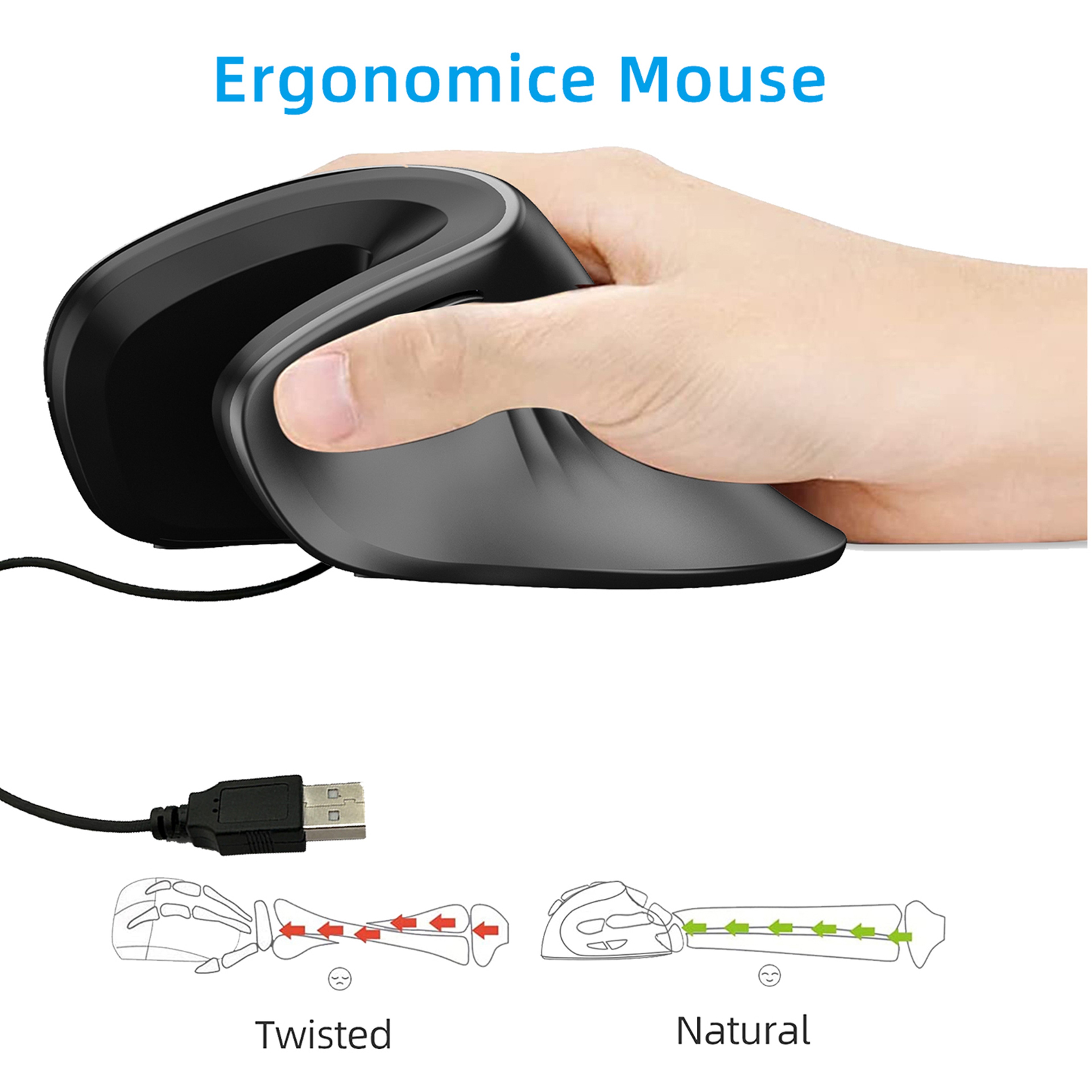 ErgoGrip Wireless Vertical Mouse Rechargeable DPI Ergonomic Optical Mouse 3