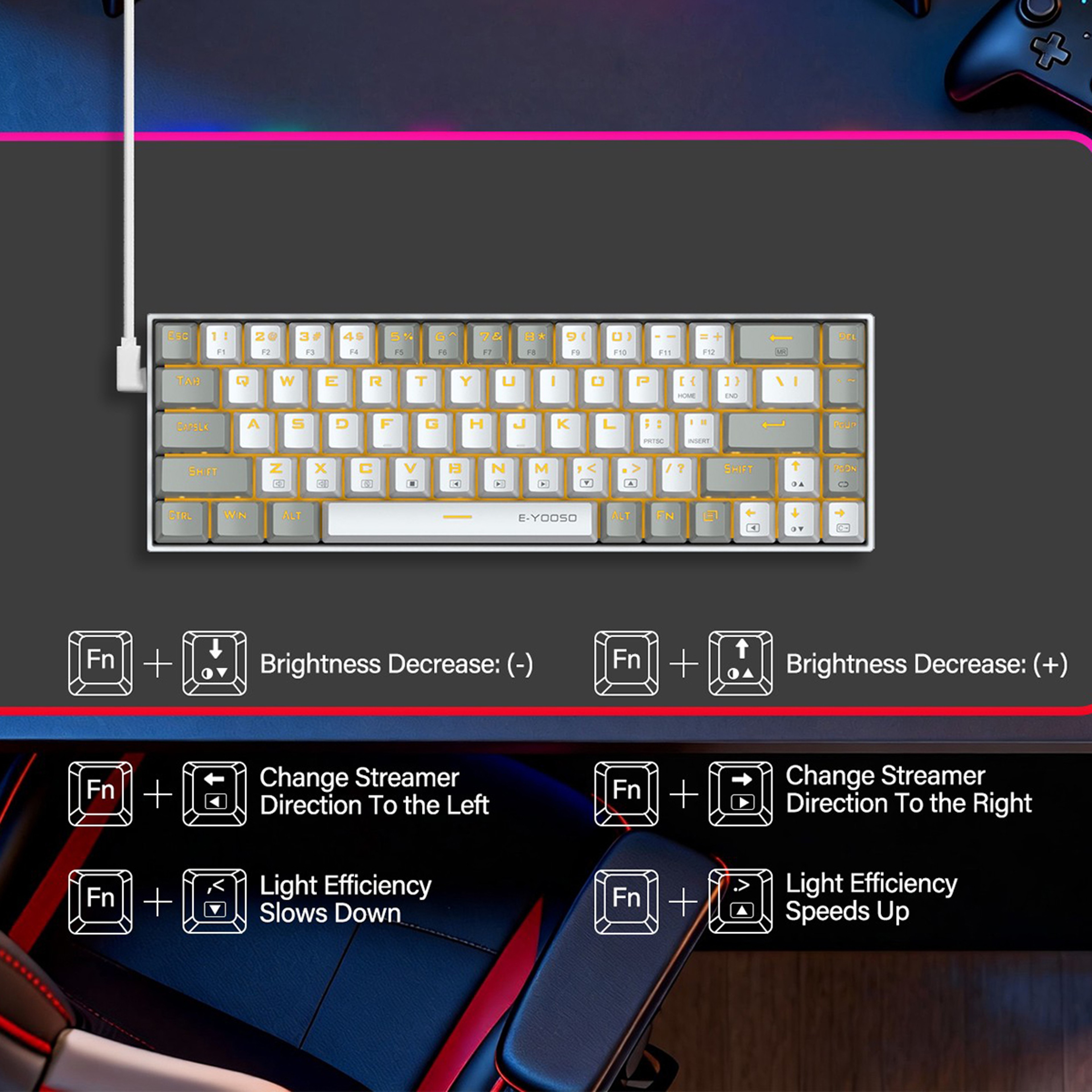 Hot Swappable Mechanical Keyboard With Yellow Backlight NKRO Wired Gaming Keyboard 4