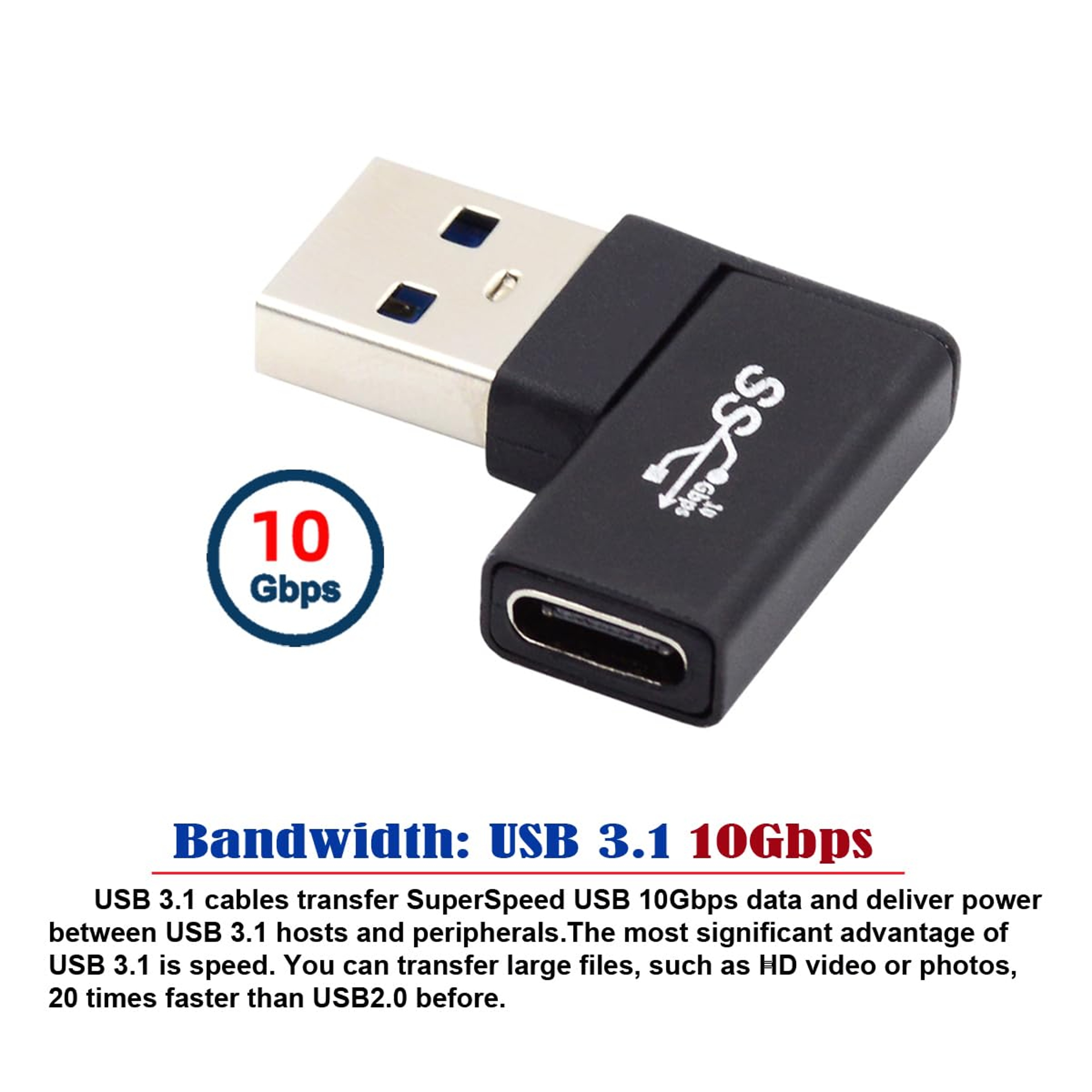 USB A To USB C Adapter USB Right Angle Data Transfer Converter 4