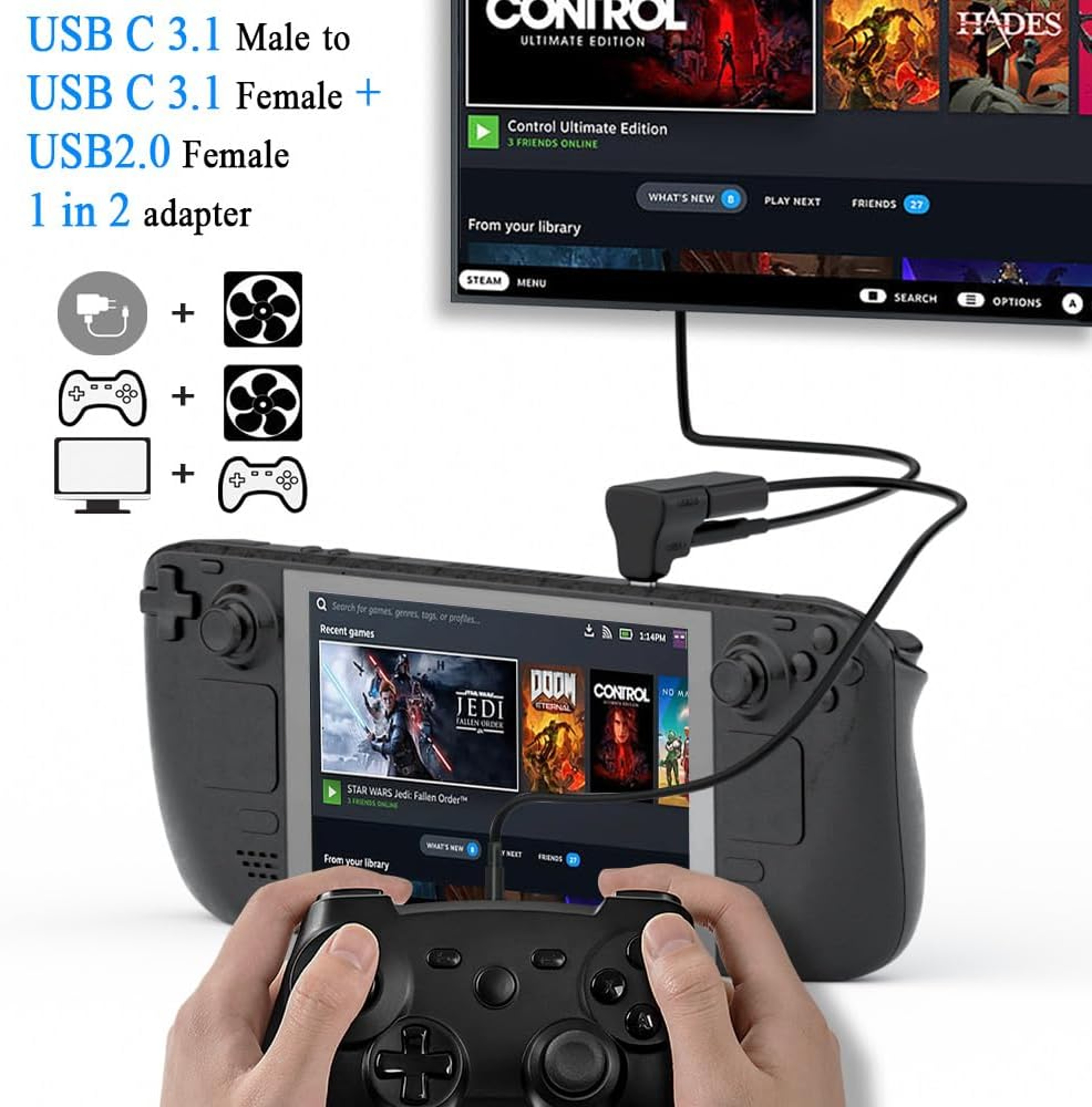 USB C To USB C  USB A Adapter For Steam Deck Laptops And Tablets 5