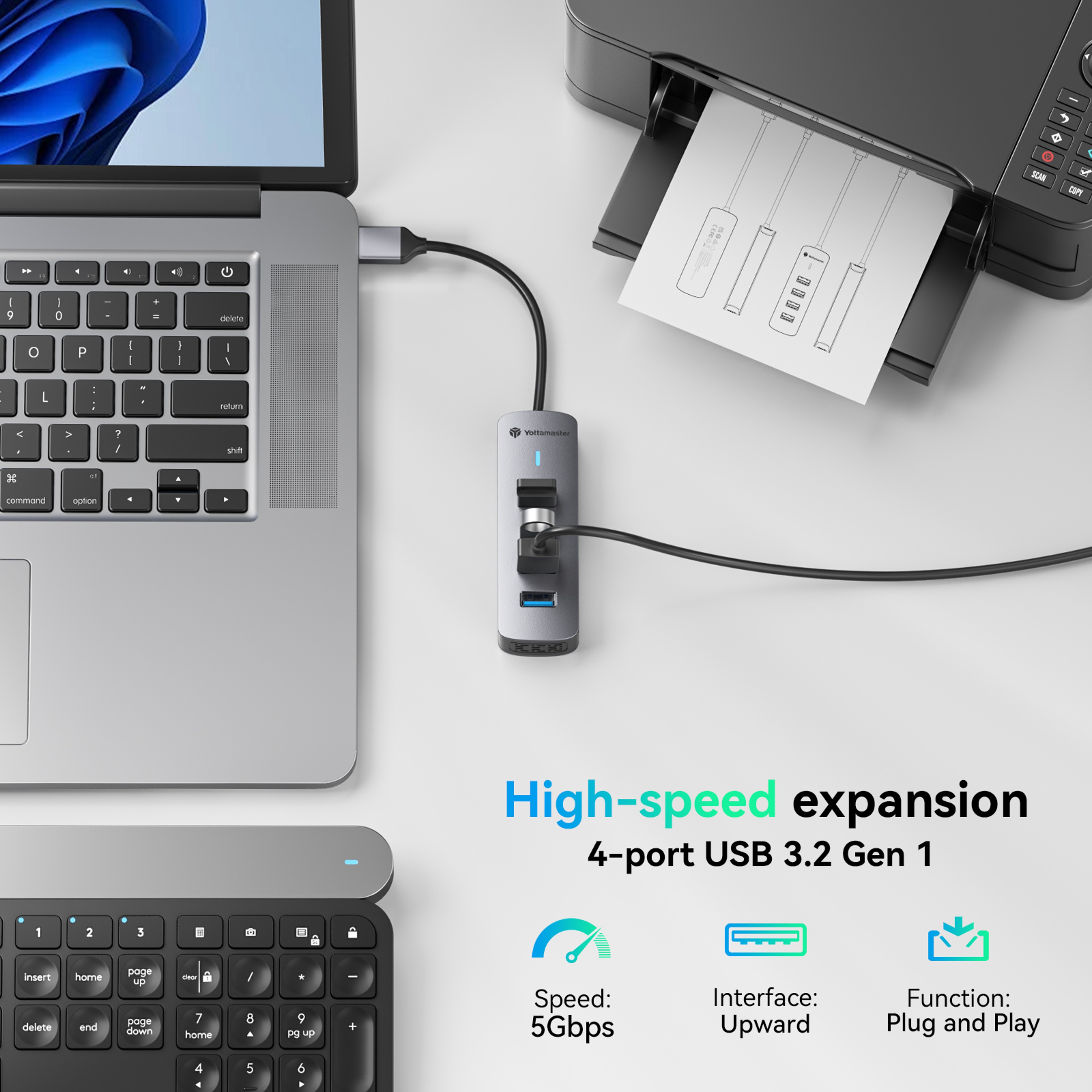 Yottamaster Hub USB Hub Multiport USB Adapter For Laptop And PC 5