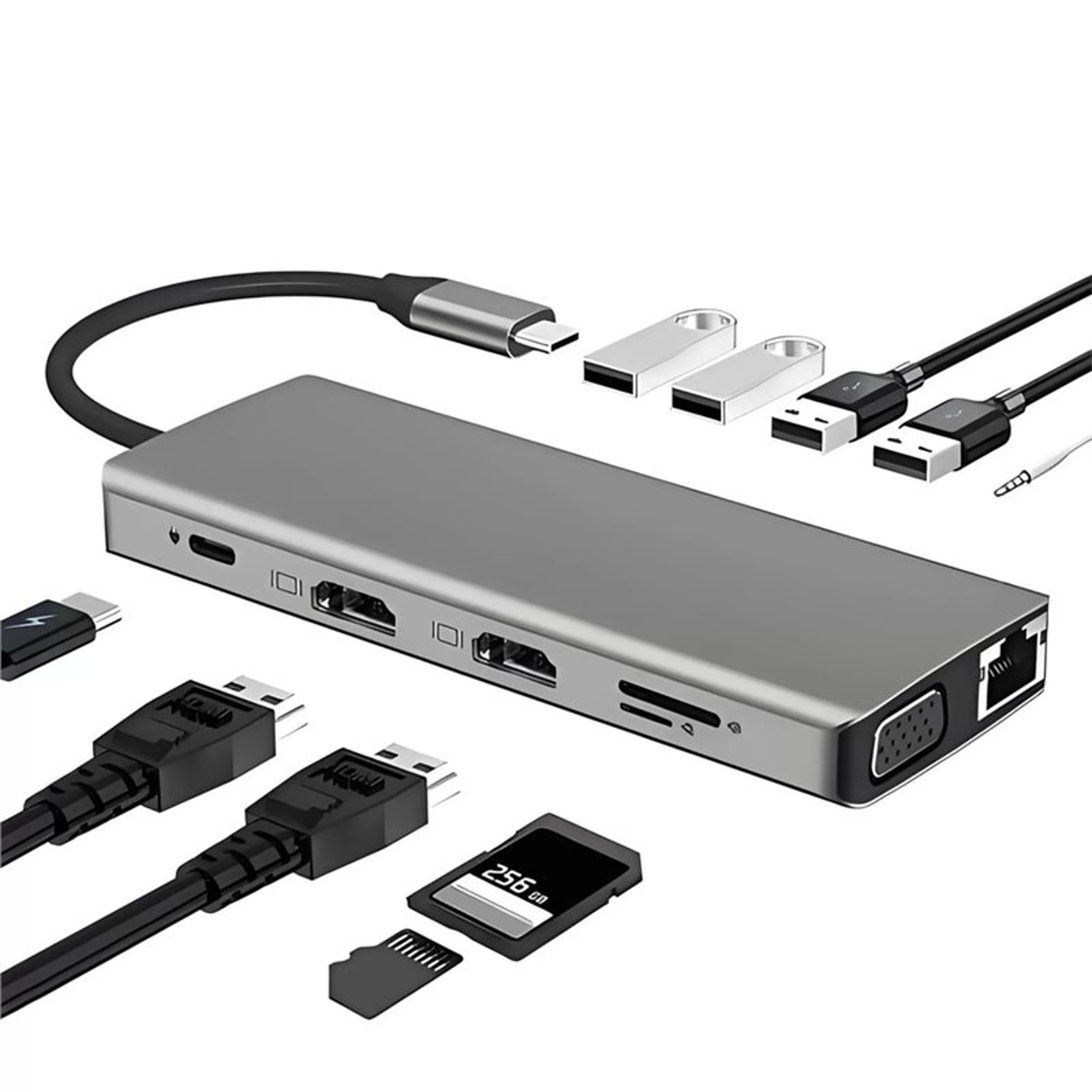 USB C Hub Triple Display Docking Station With HDMI VGA Ethernet PD USB For Laptop 1