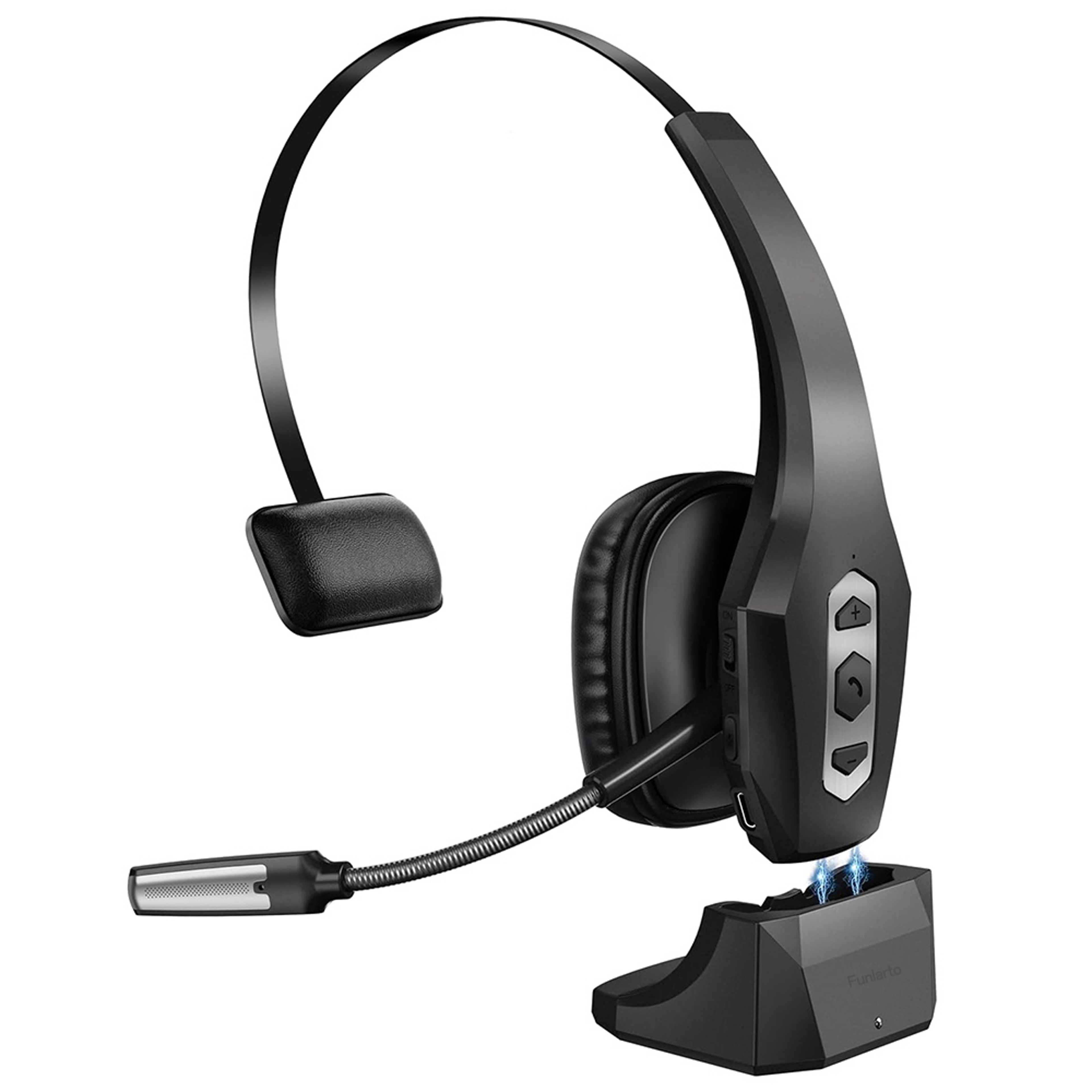 Wireless Bluetooth Headset With Microphone And Charging Dock Noise Cancelling Hands Free Battery 0