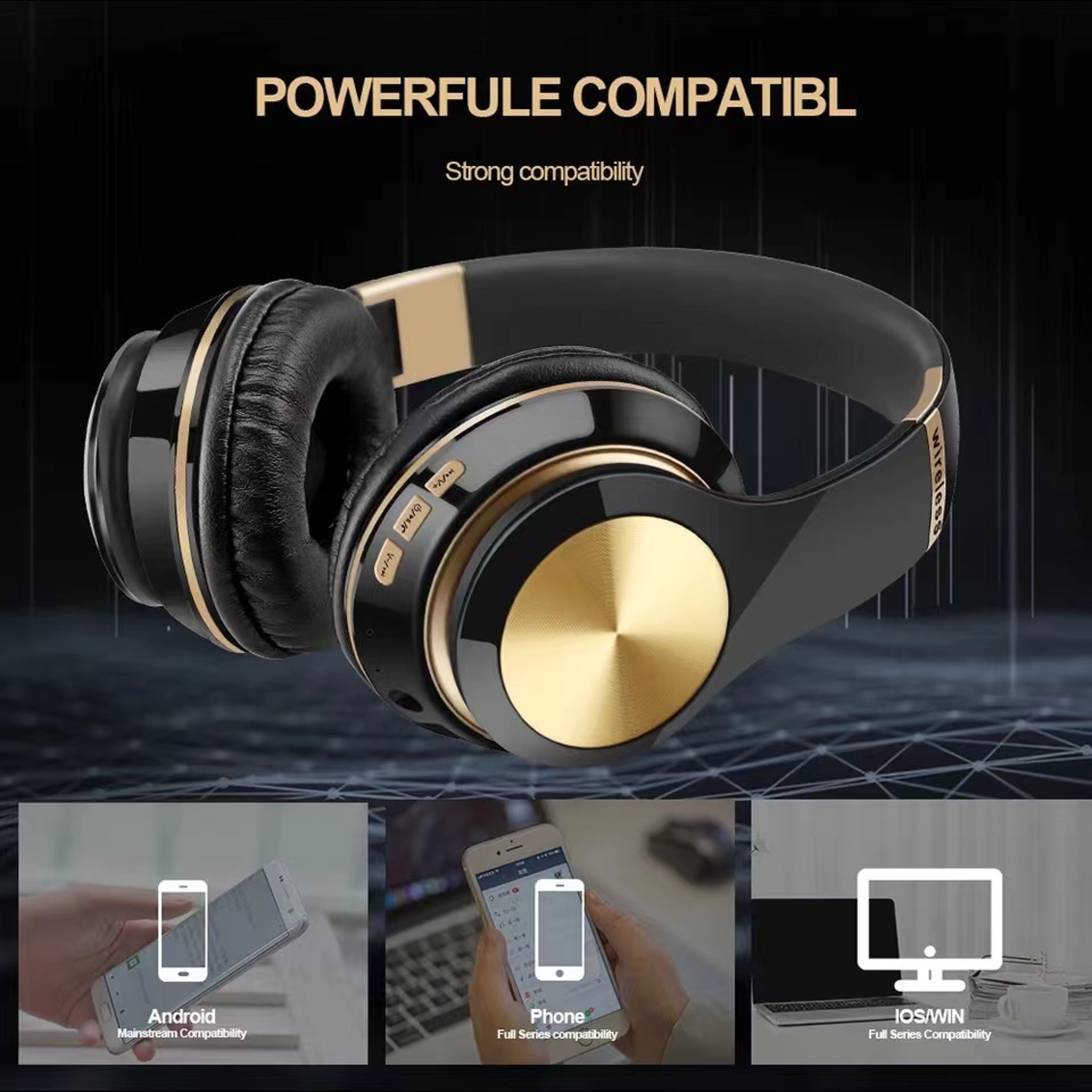 Wireless Bluetooth Headphones With Microphone Foldable Noise Cancelling Headset For PC Phone  Gamin 8