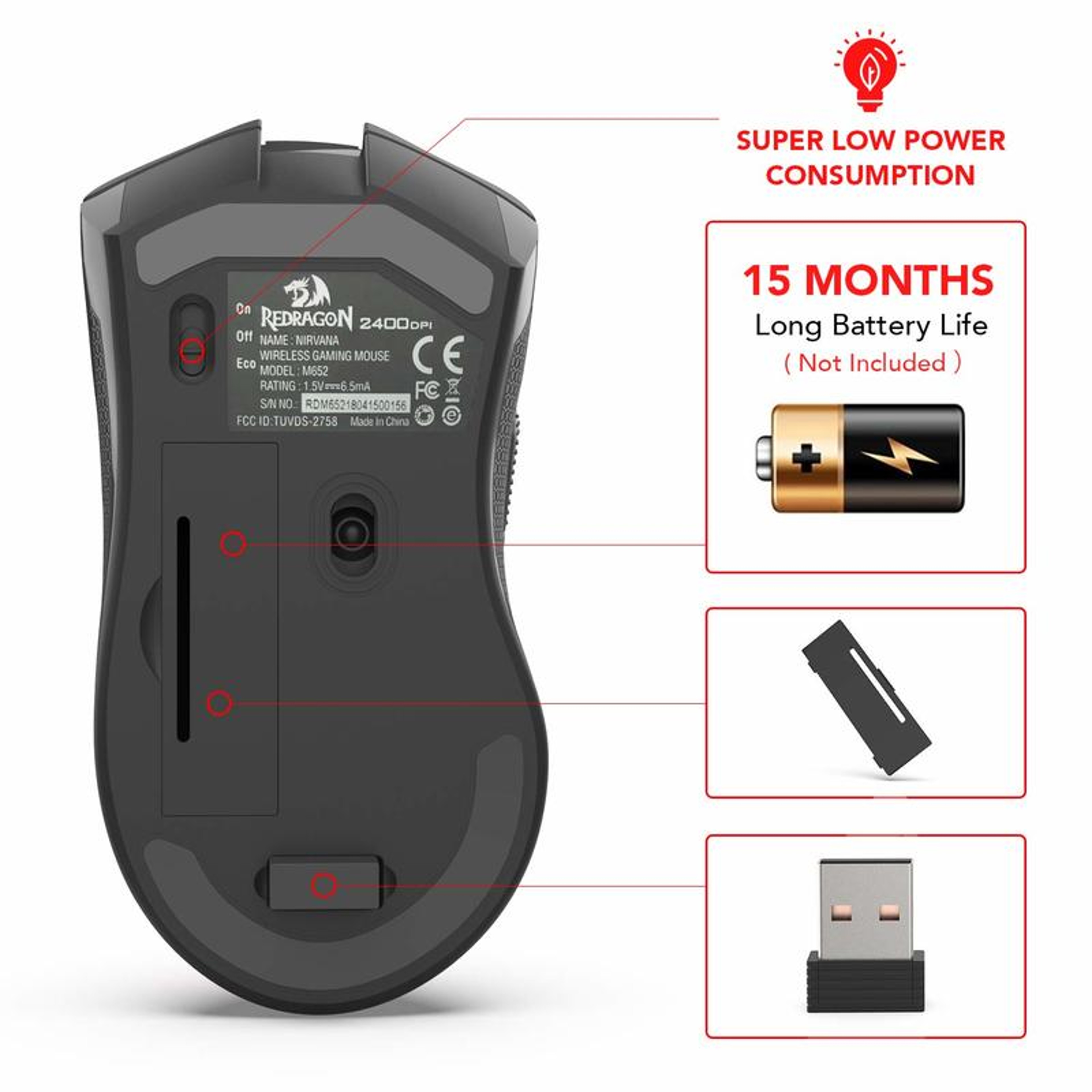 Wireless Mouse With USB Receiver Portable Gaming Office Mouse With Adjustable DPI Levels 3