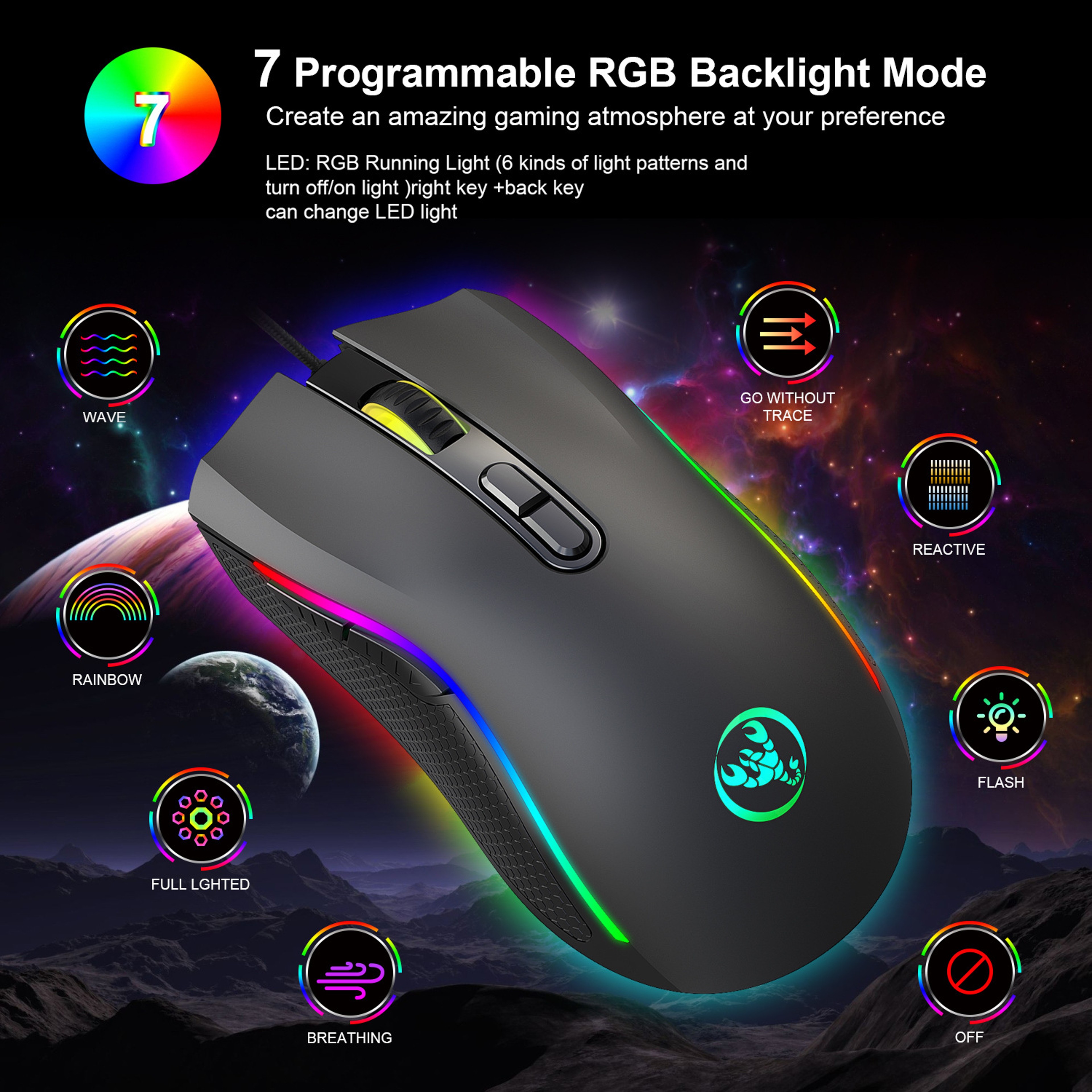 RGB Gaming Mouse DPI Wired Programmable Mouse With Custom RGB Lighting For PC  Laptop 2