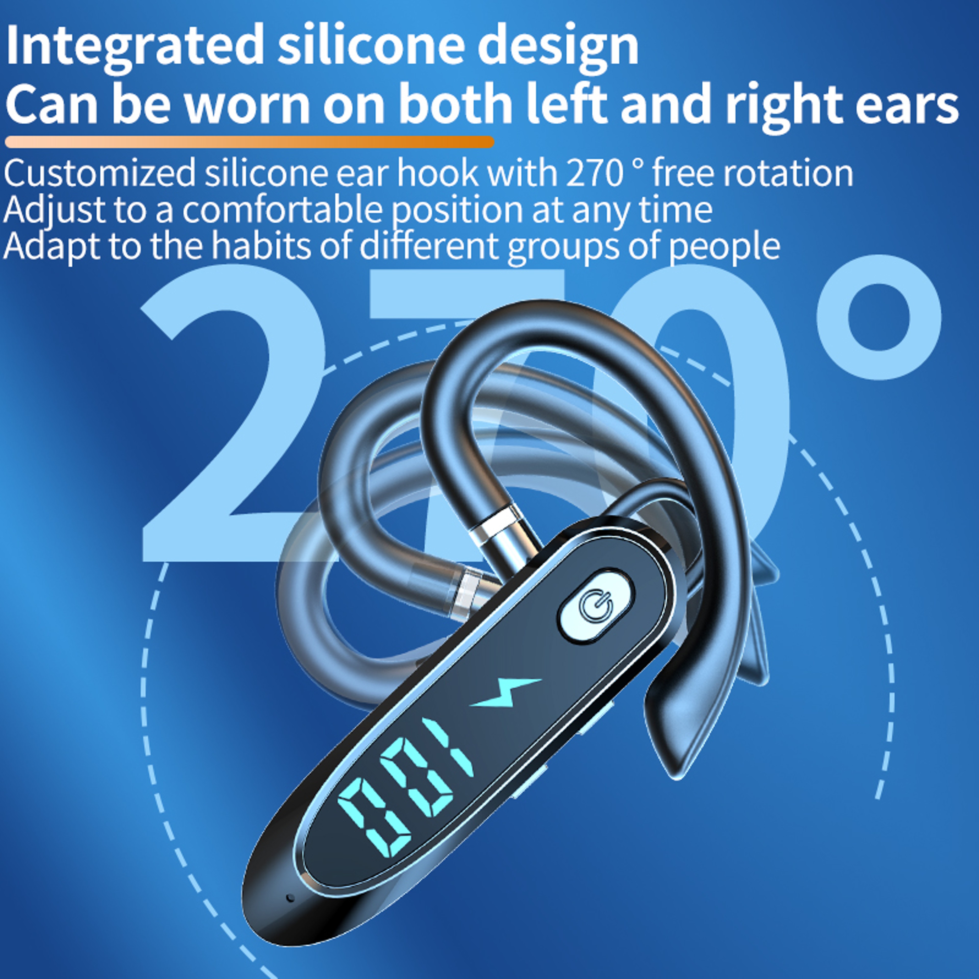 Bluetooth Ear Hook Headset With LED Display HiFi Stereo Noise Reduction Waterproof Earbud 2