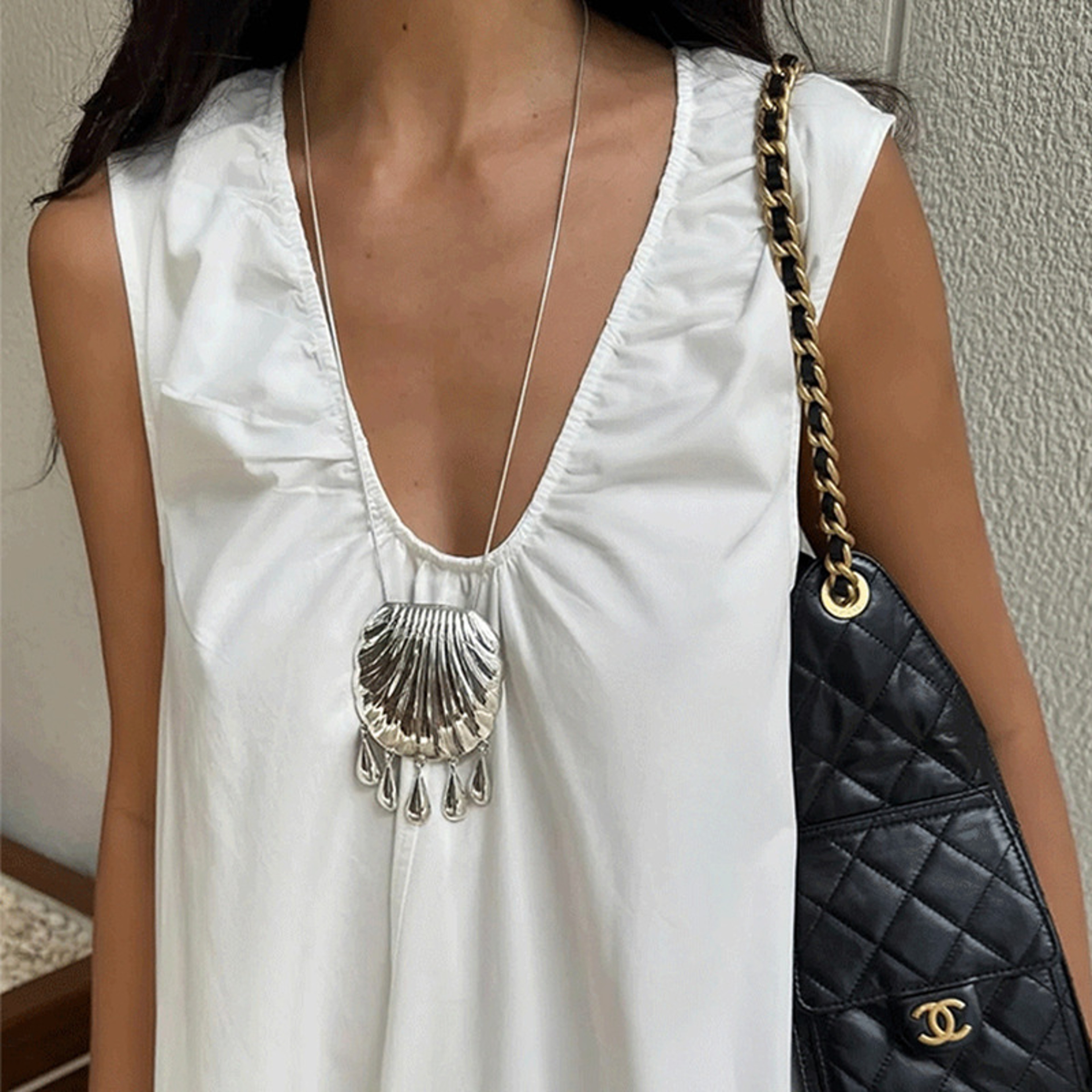 Vintage Statement Shell Necklace with Water Drop Tassel Pendant for Women Party Jewelry – view 2