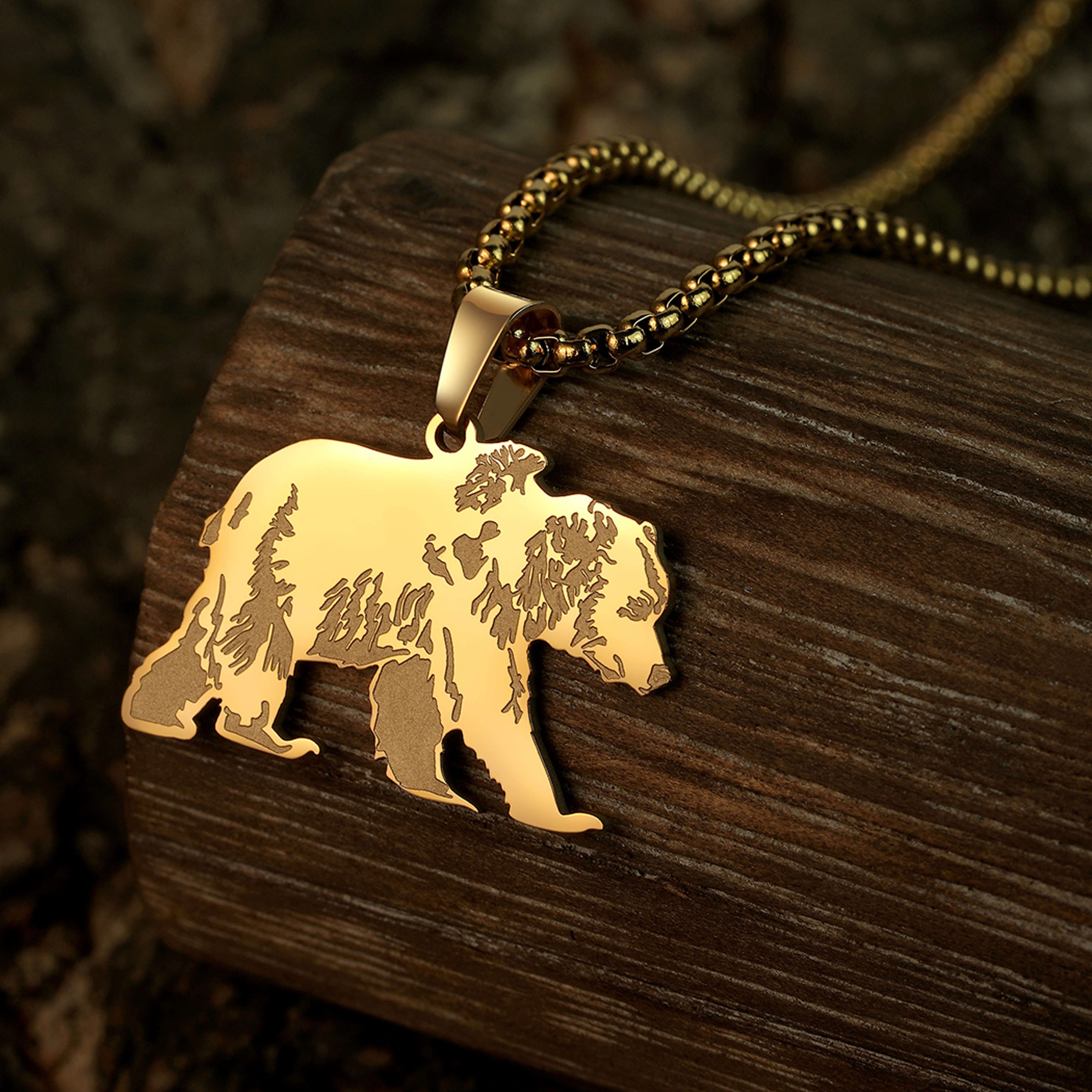 Wild Spirit Bear Pendant Necklace Stainless Steel Necklace for Men & Women – view 1