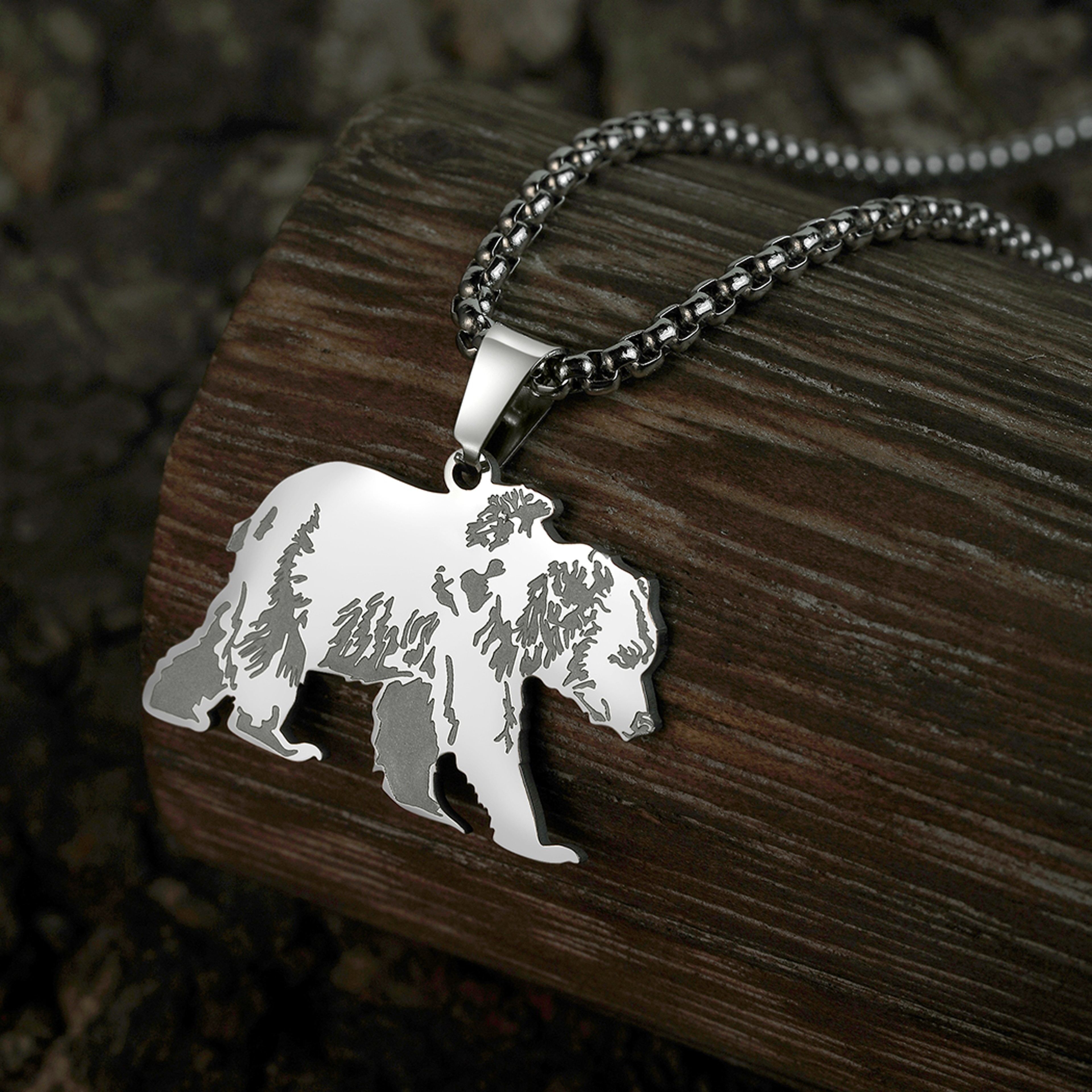 Wild Spirit Bear Pendant Necklace Stainless Steel Necklace for Men & Women – view 3