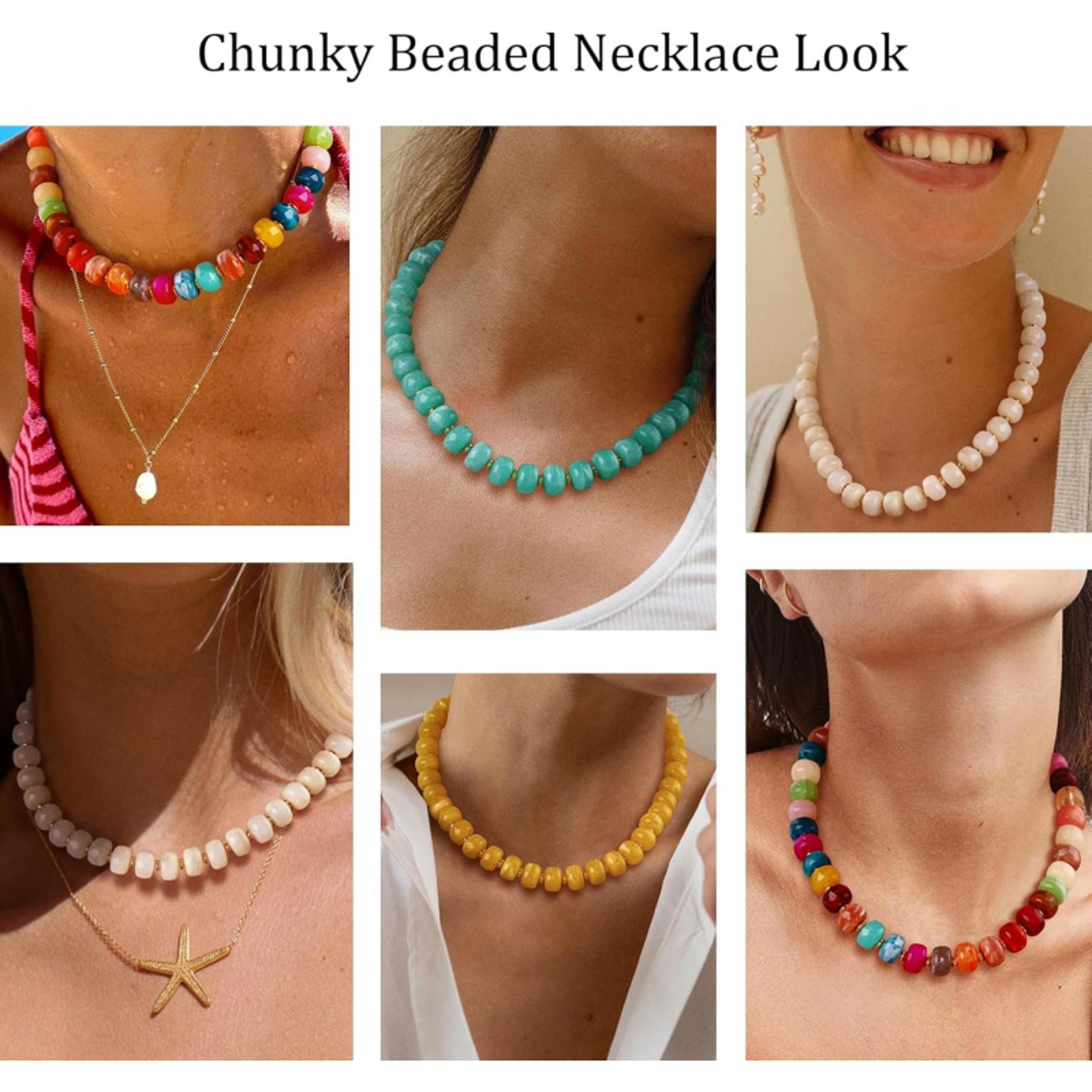 Boho Beaded Necklace For Women Chunky Gemstone Statement Bead Summer Jewelry Gift 2