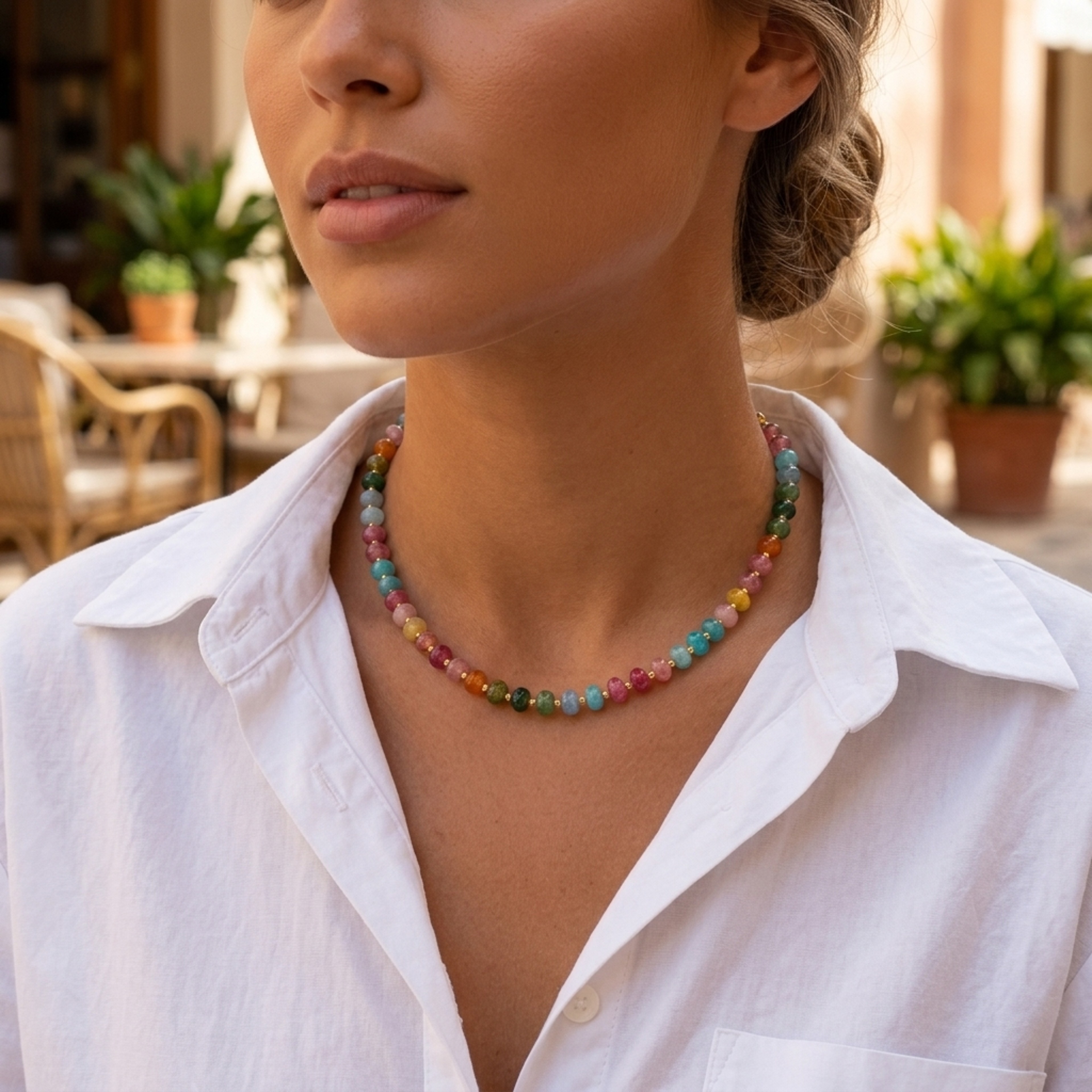 Bohemian Natural Stone Necklace Adjustable Bohemian Beaded Necklace with Semi Precious Beads – view 2
