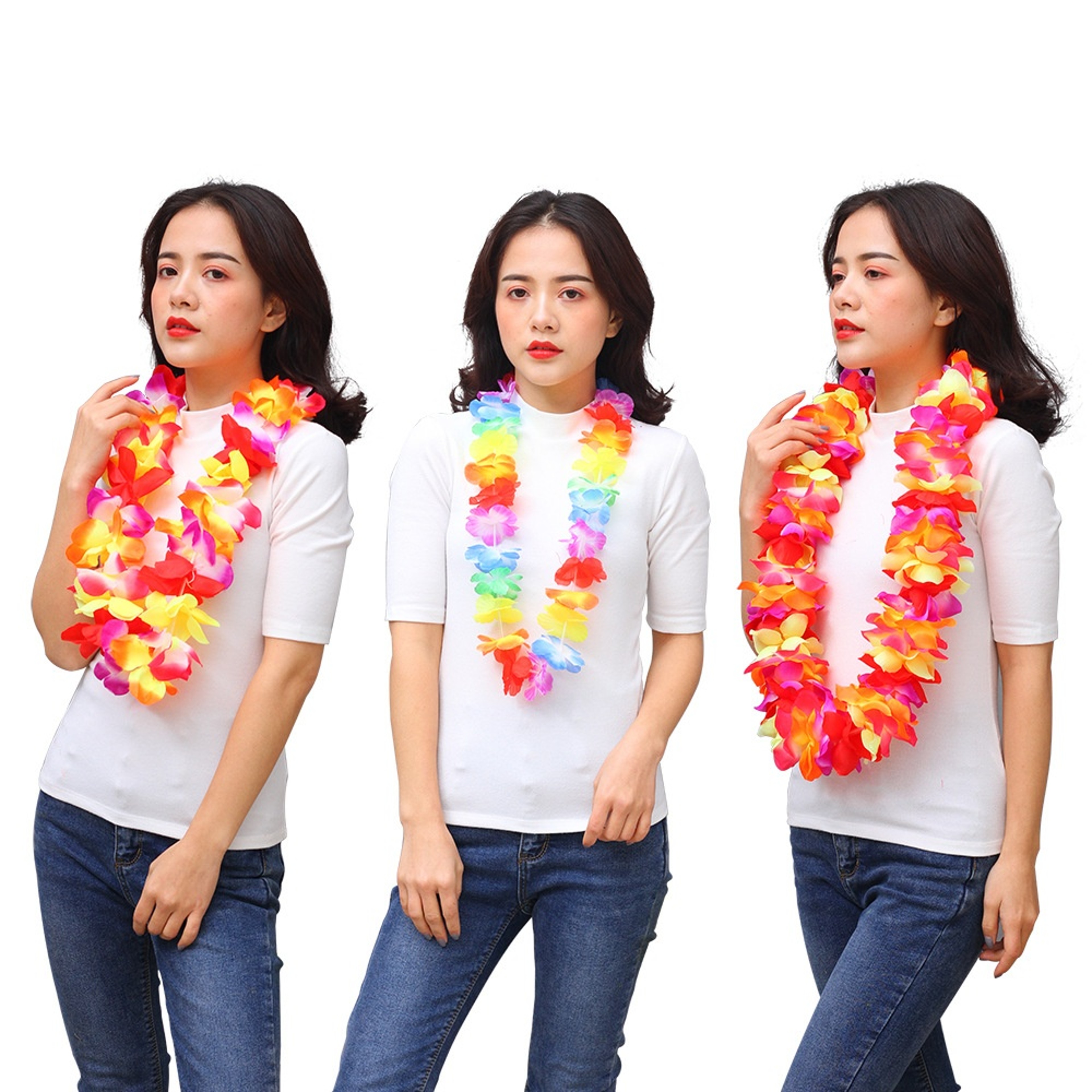 Hawaiian Lei Necklace Tropical Hula Flower Garland for Beach Parties & Luau Accessories – view 3