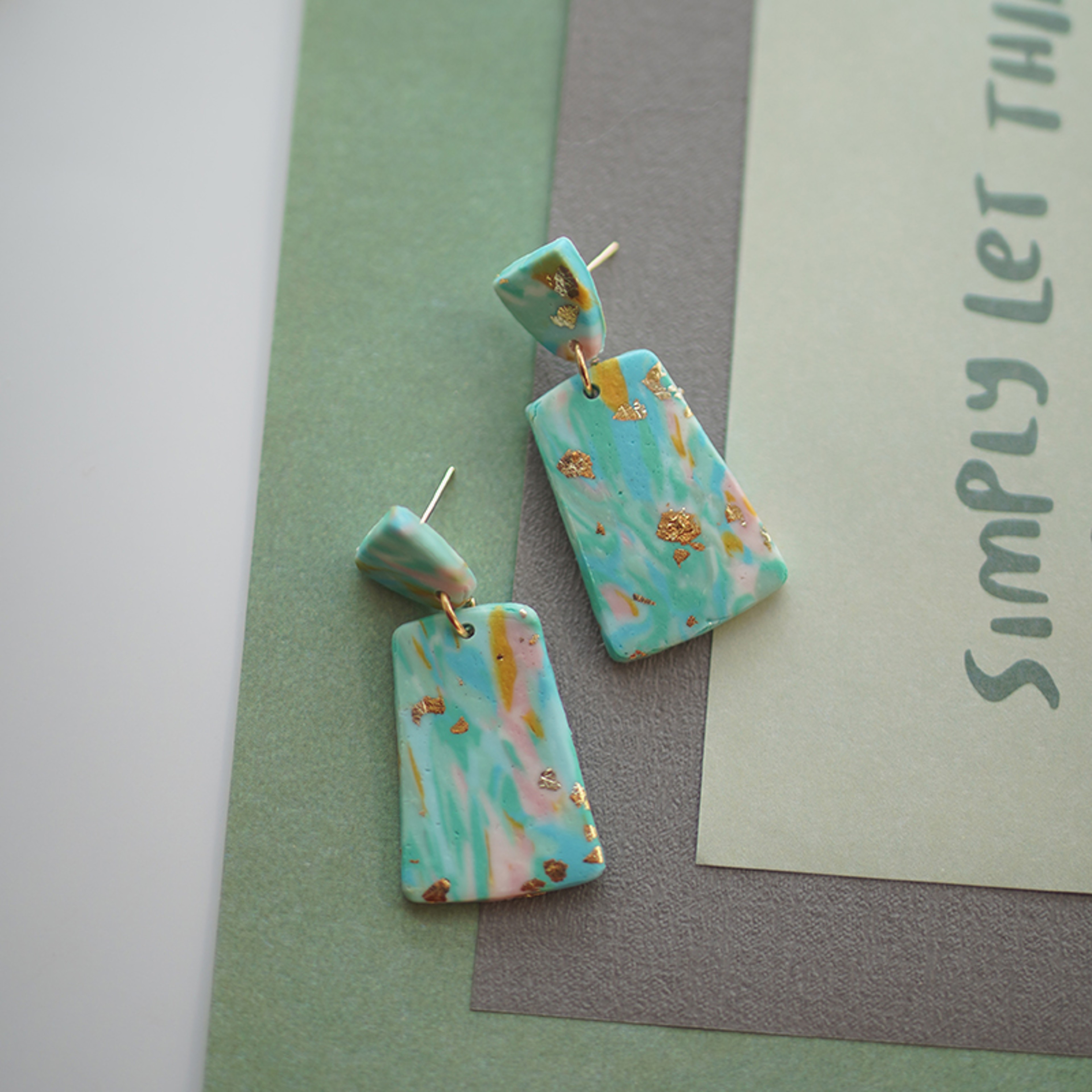 Abstract Marble Polymer Clay Statement Earrings Colorful Geometric Dangle Earrings For Women 0