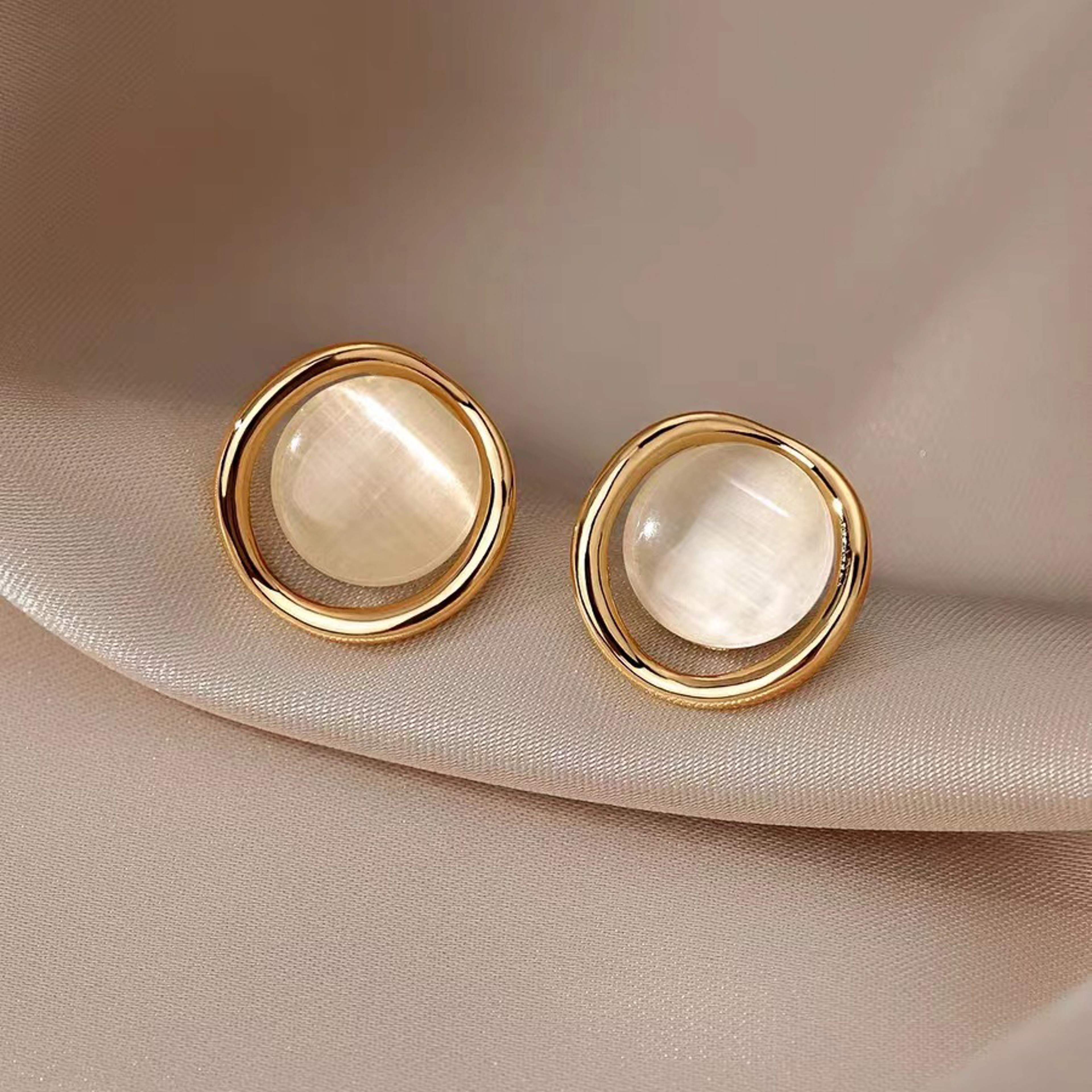Korean Opal Stud Earrings Elegant Round Stud Earrings for Everyday Style & Special Occasions – view 7