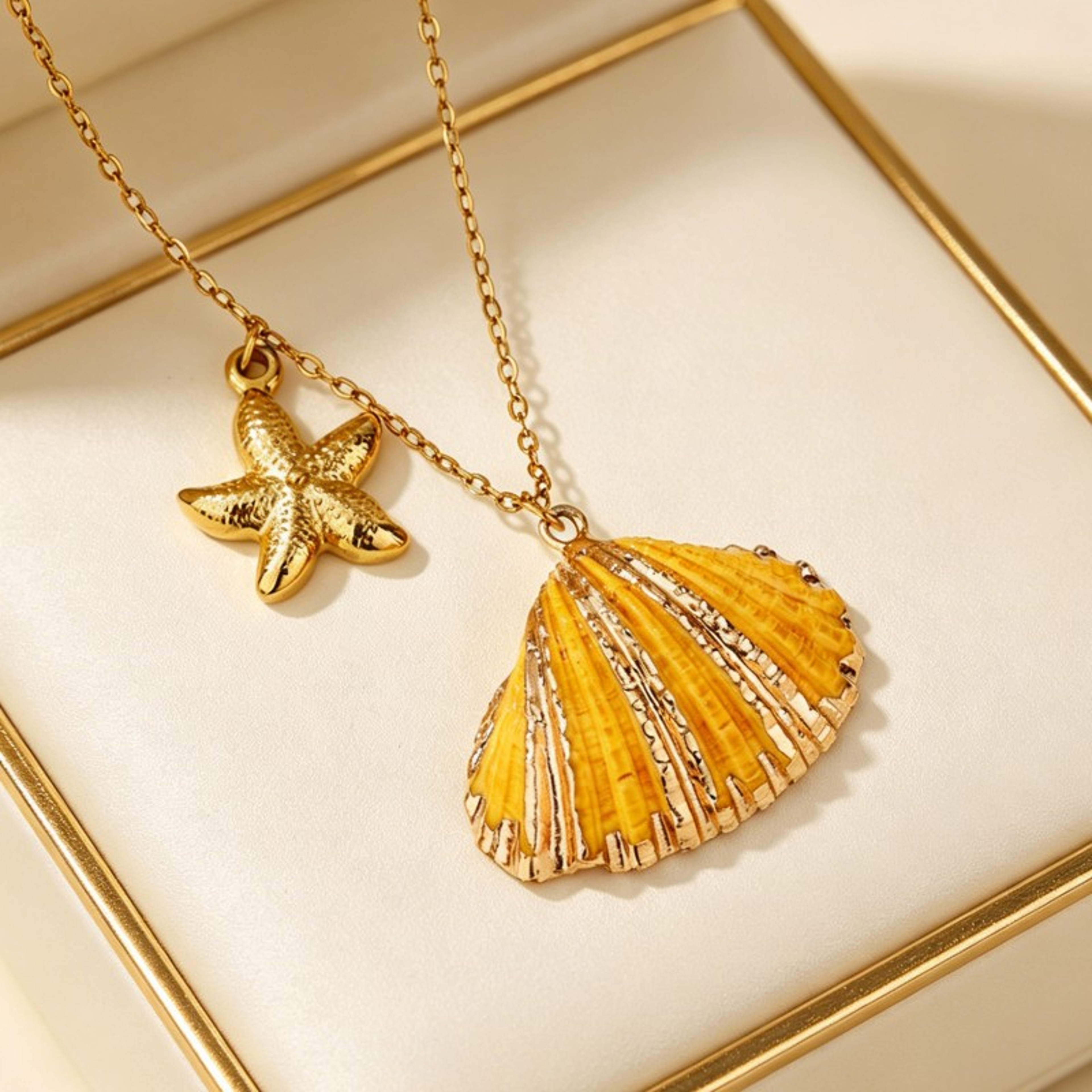 Starfish Necklace with Colorful Seashell Pendant Necklace Gold Plated Stainless Steel Beach Jewelry for Women – view 4