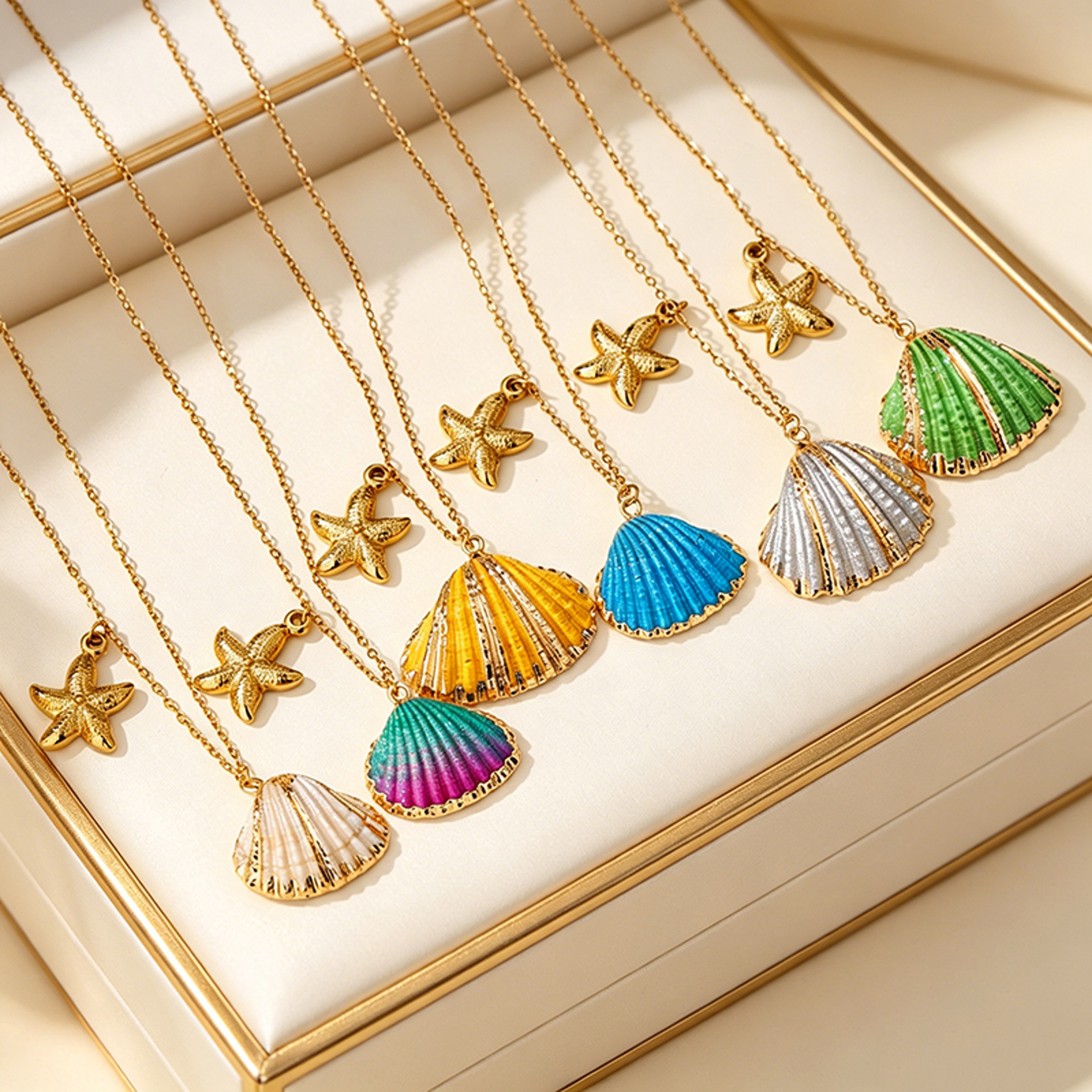 Starfish Necklace with Colorful Seashell Pendant Necklace Gold Plated Stainless Steel Beach Jewelry for Women – view 6