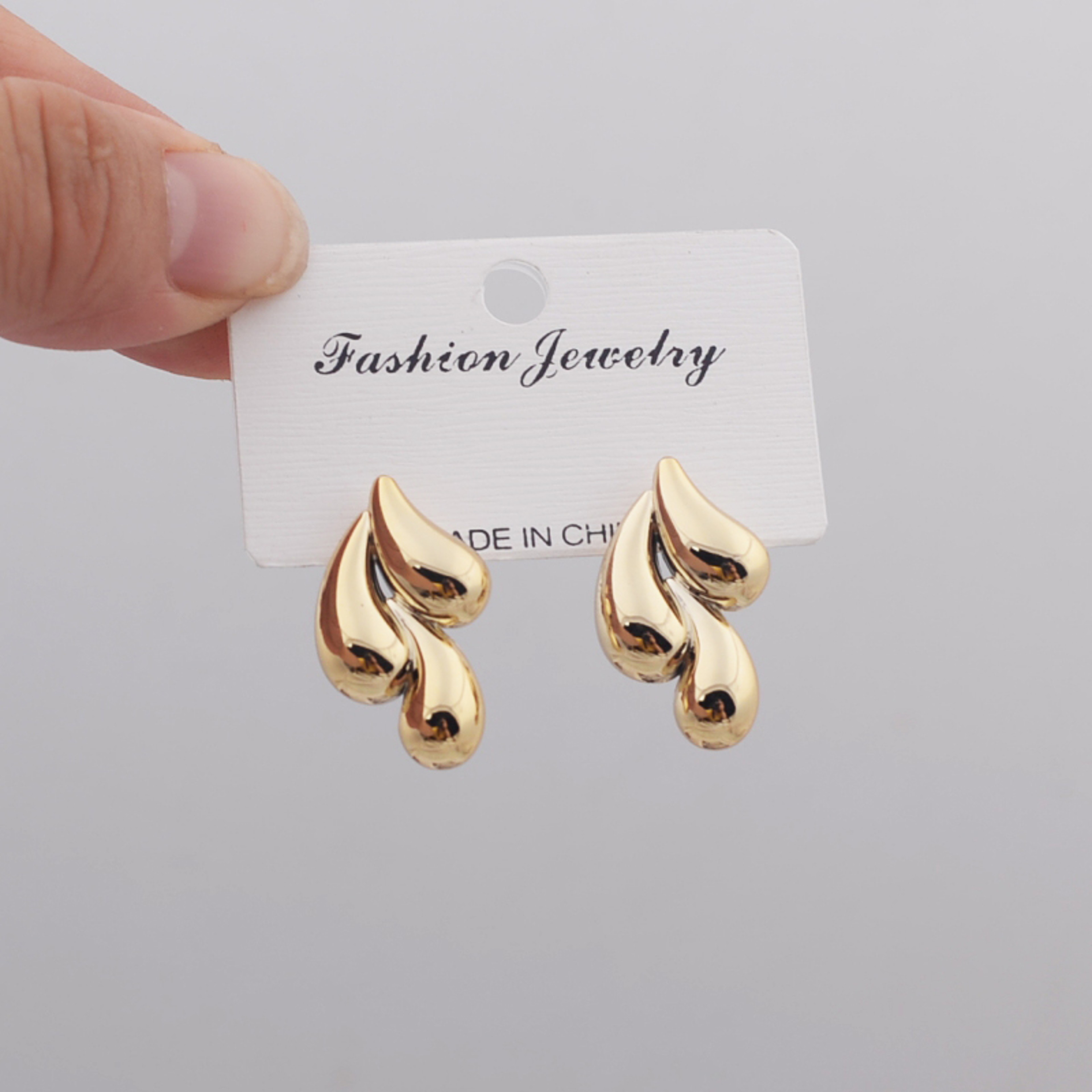 Elegant Teardrop Stud Earrings for Women Triple Layer Gold Stud Earrings & Silver Water Drop Design – view 5