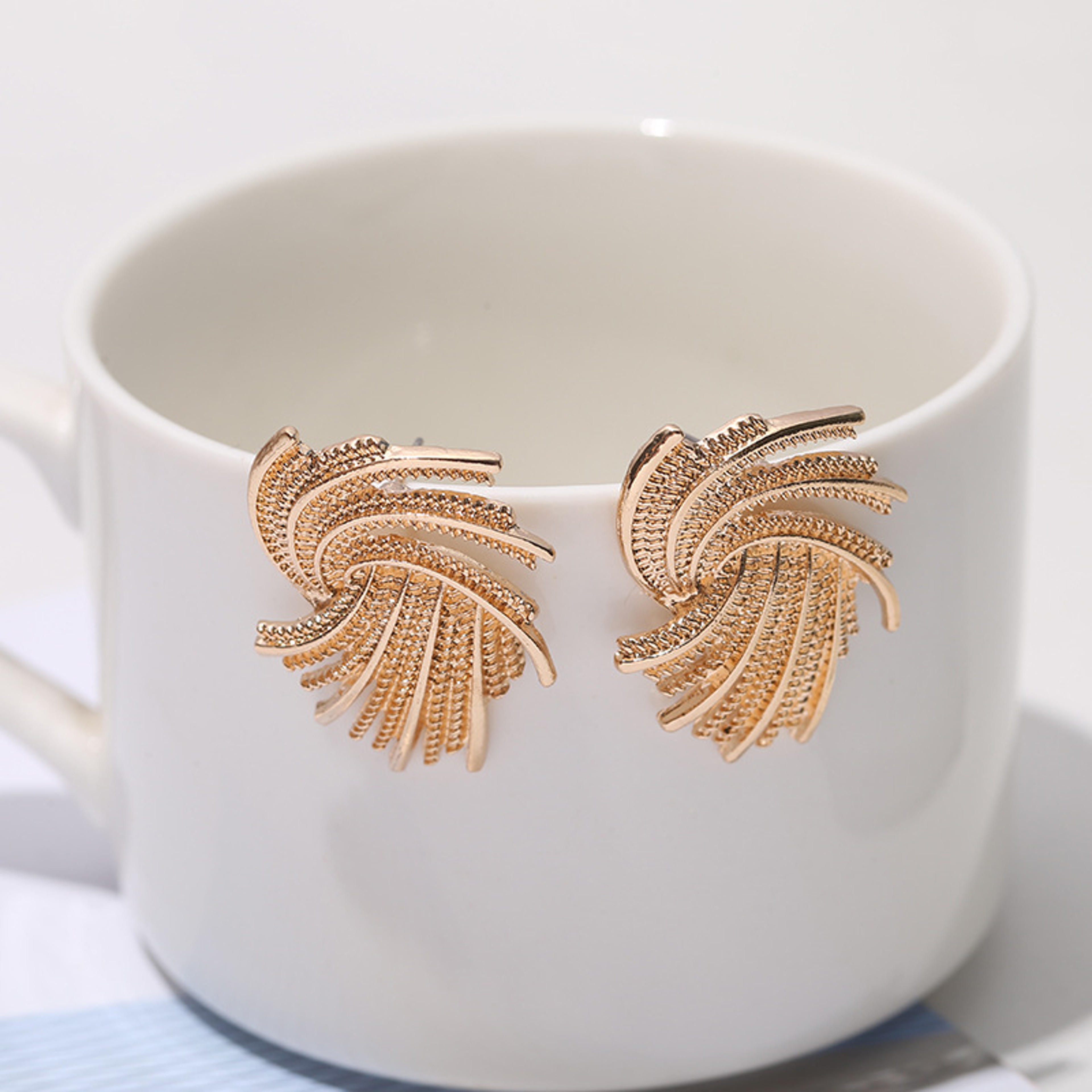 Golden Wing Statement Earrings Irregular Gold Stud Earrings for Women – view 3