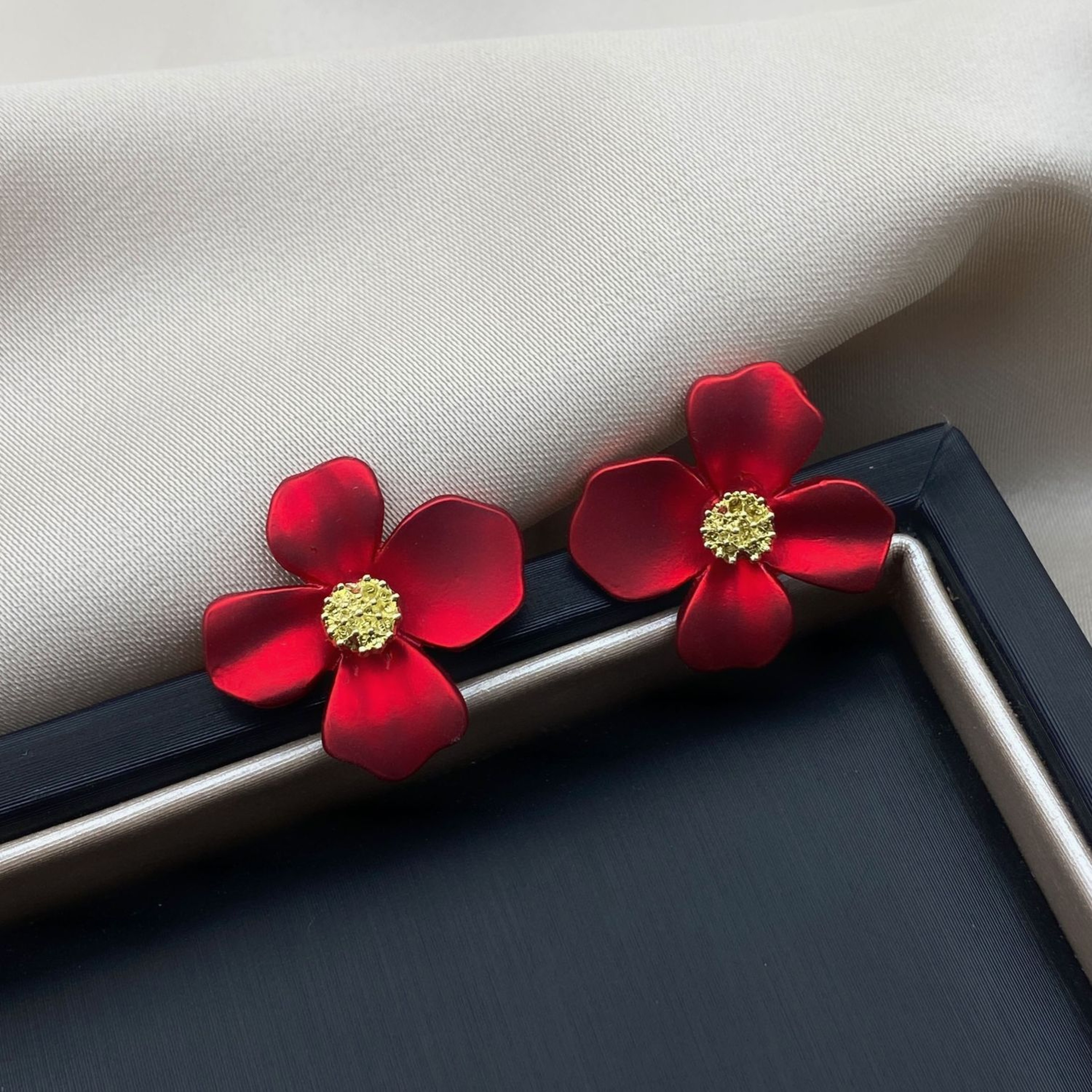 Elegant Flower Stud Earrings Red Floral Petal Earrings for Weddings, Parties & Everyday Style – view 3