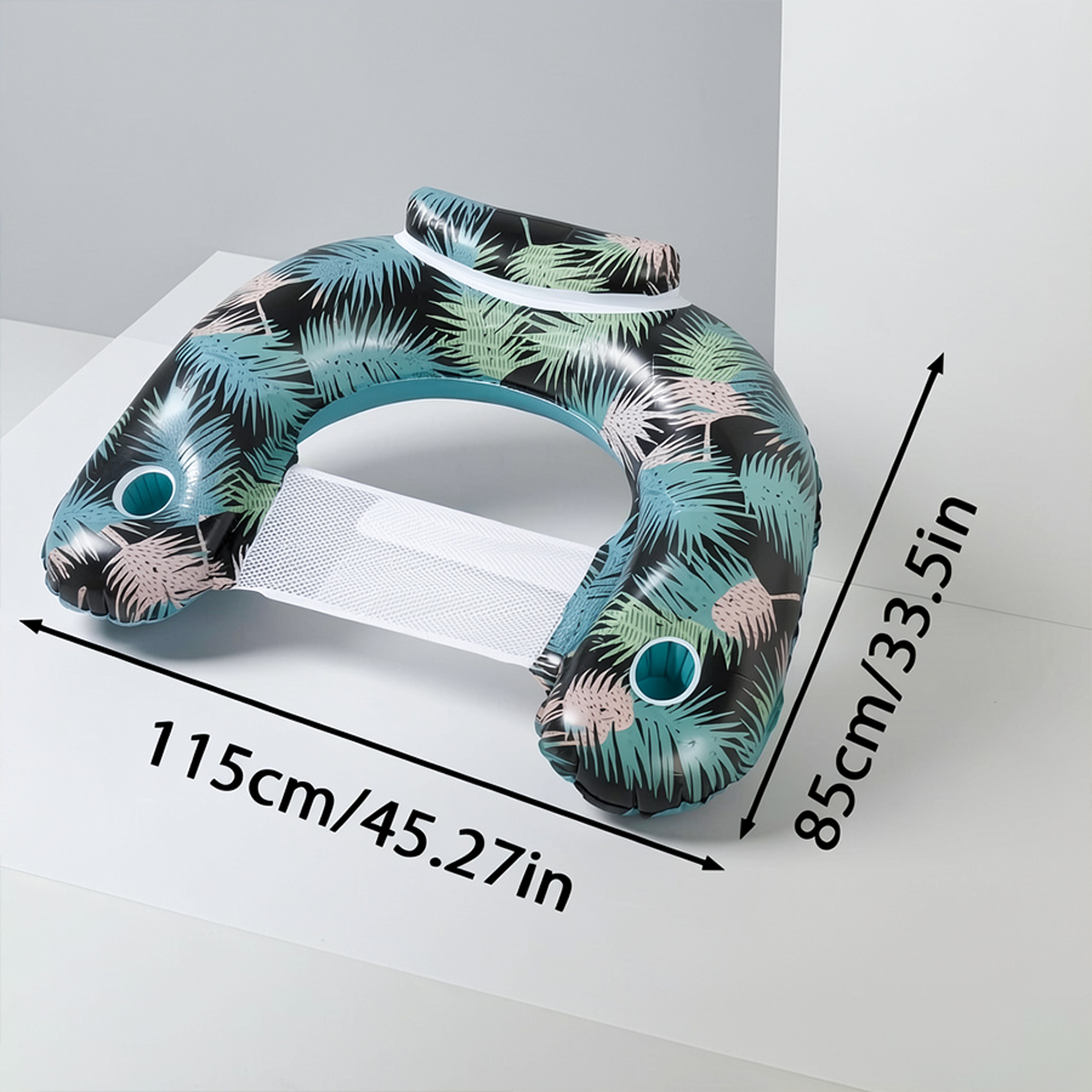 Tropical Leaf Pool Float Foldable Inflatable Pool Lounge Chair With Cup Holder For Adults 2