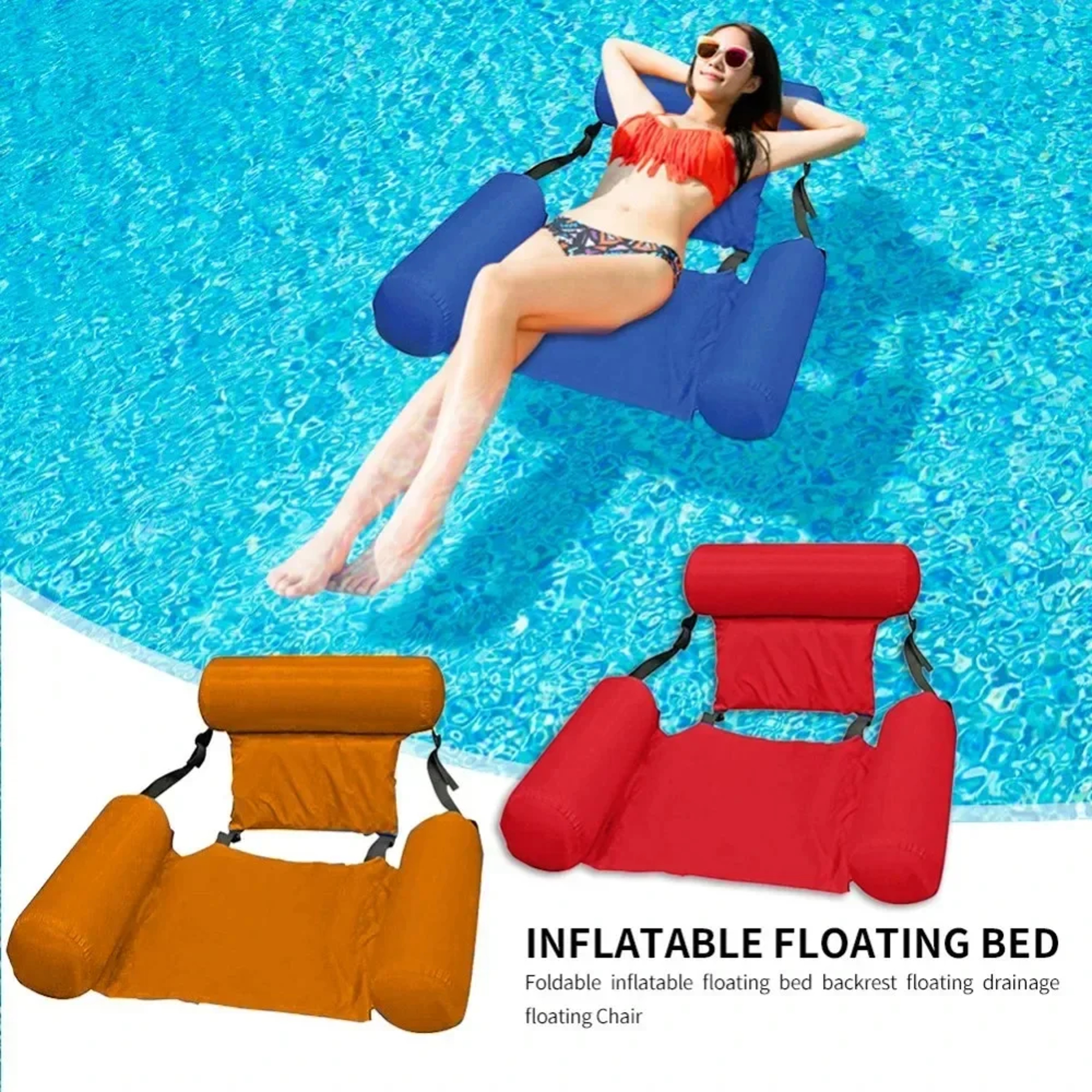 Foldable Water Hammock Float Portable Inflatable Pool Float Lounge Chair For Adults 2
