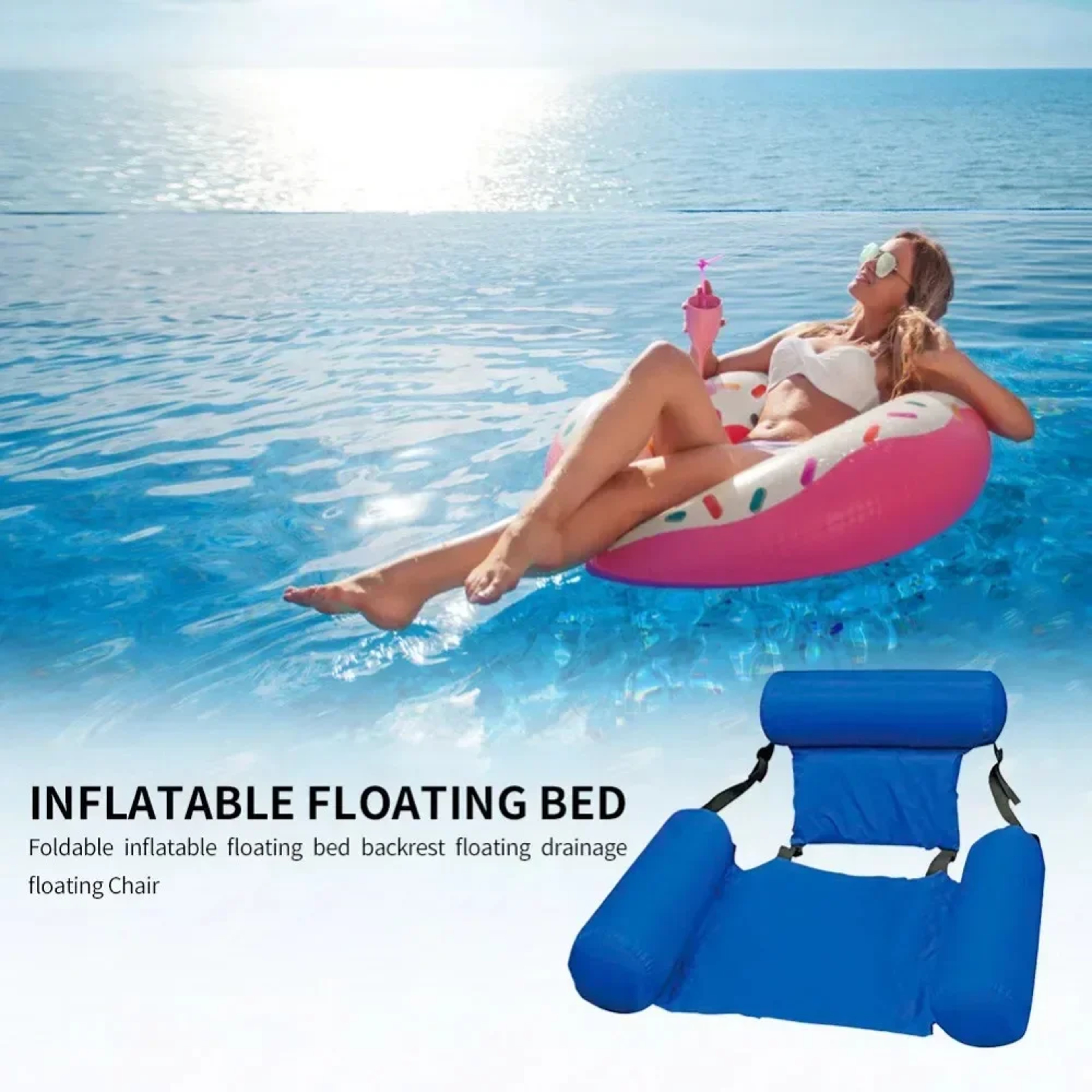 Foldable Water Hammock Float Portable Inflatable Pool Float Lounge Chair For Adults 3