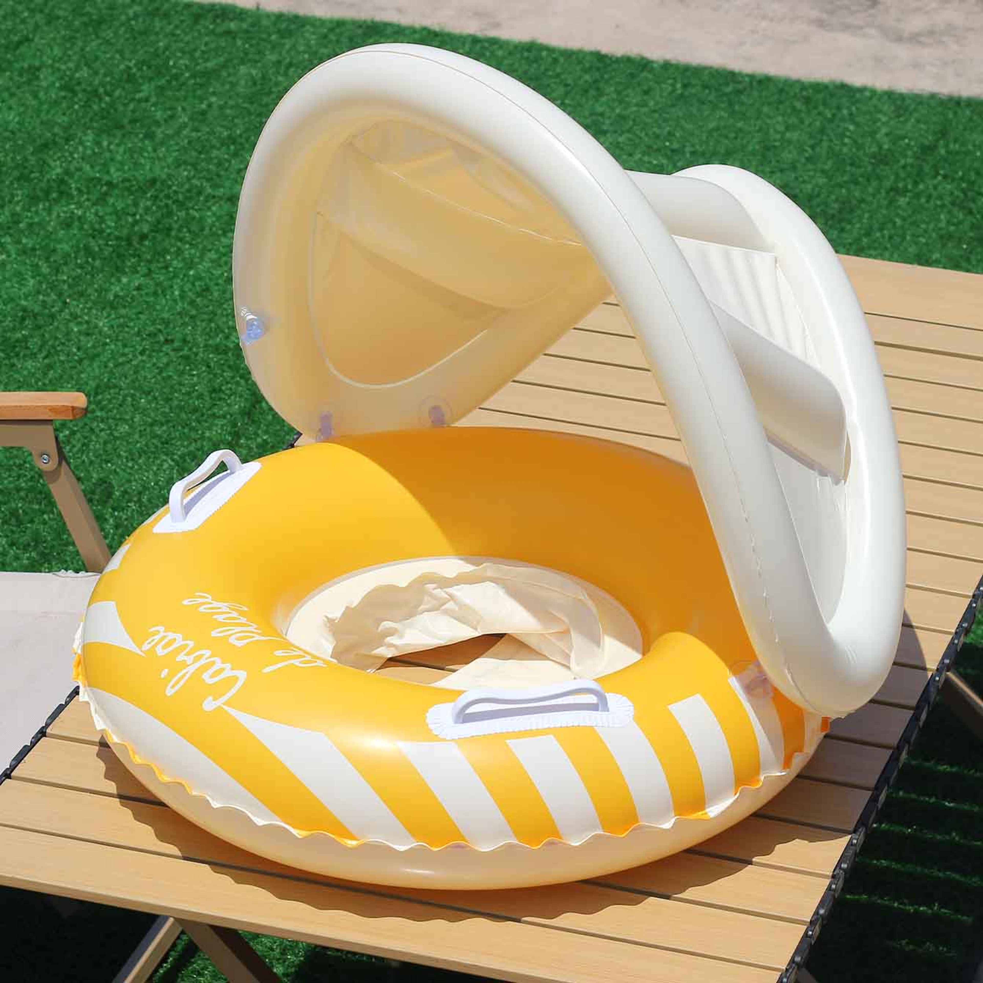Baby Pool Float With Canopy Inflatable Infant Swim Ring With Sun Protection  Safety Handles 3