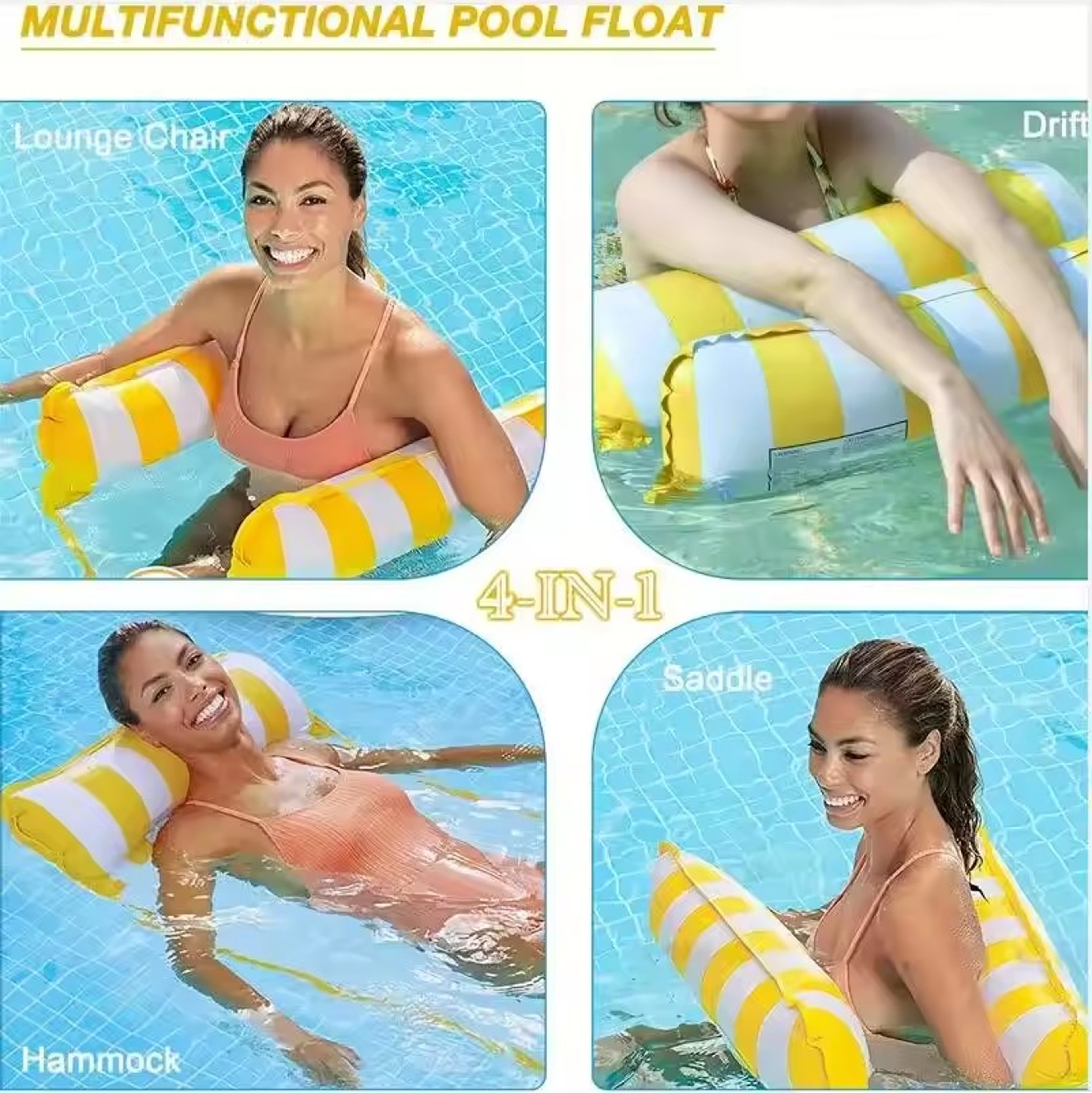 Foldable Striped Pool Lounge Chair Inflatable Pool Float With Net Backrest For Beach  Pool 1