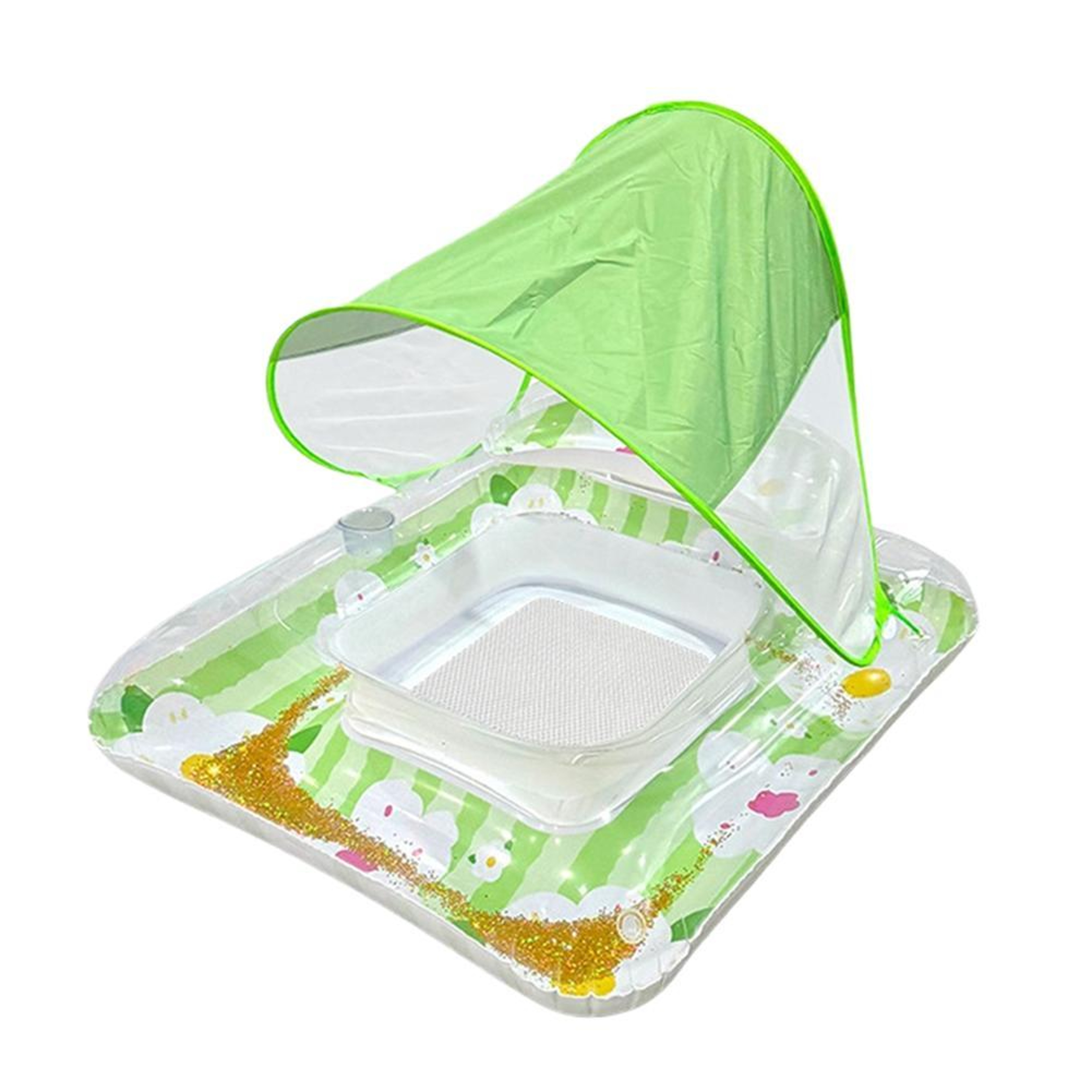 SunShade Inflatable Water Lounge Float With Canopy  Cup Holder For Pool Lake  Beach Relaxation 5