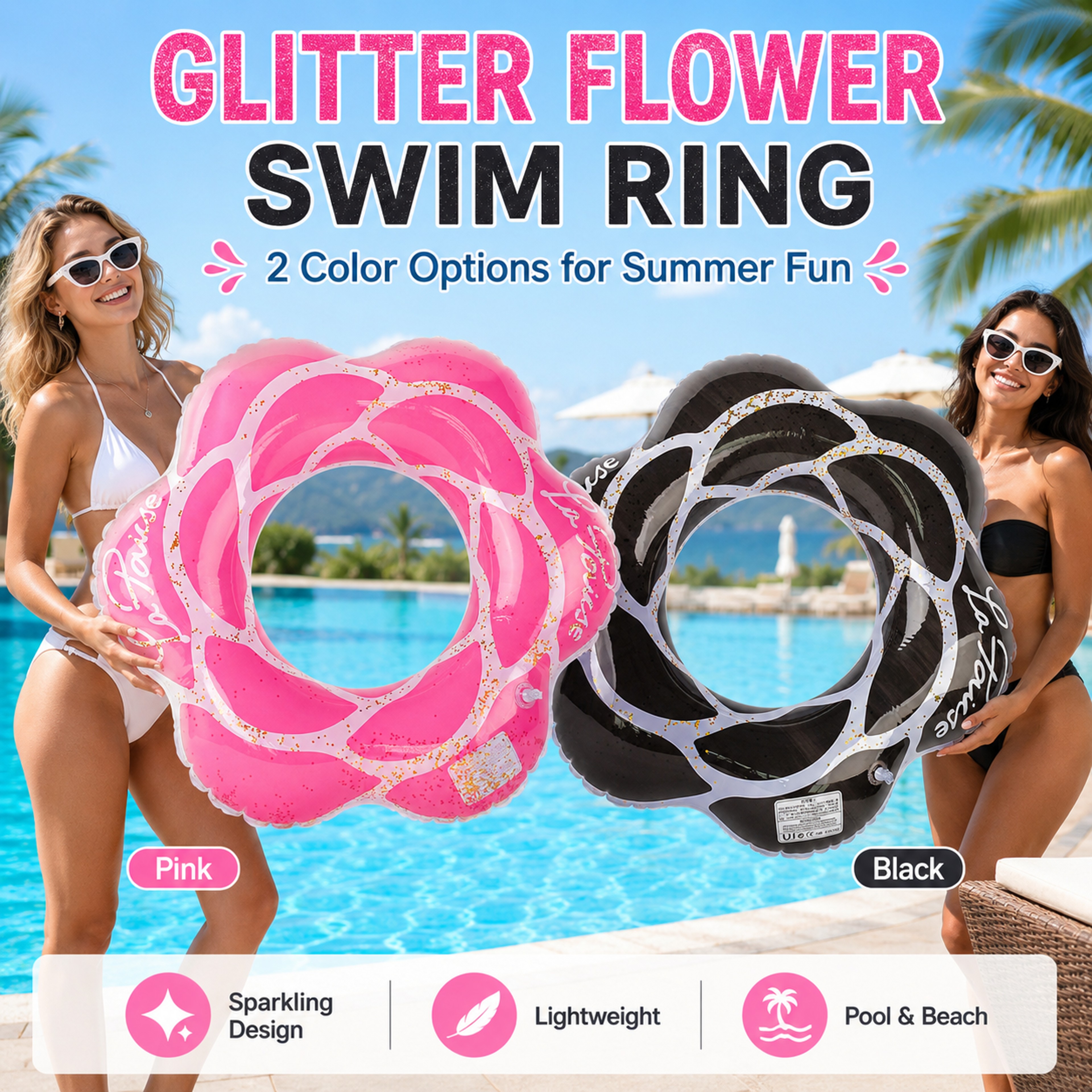 Glitter Heart Swim Ring Leak Proof Inflatable Pool Float For Pool  Beach Fun 1
