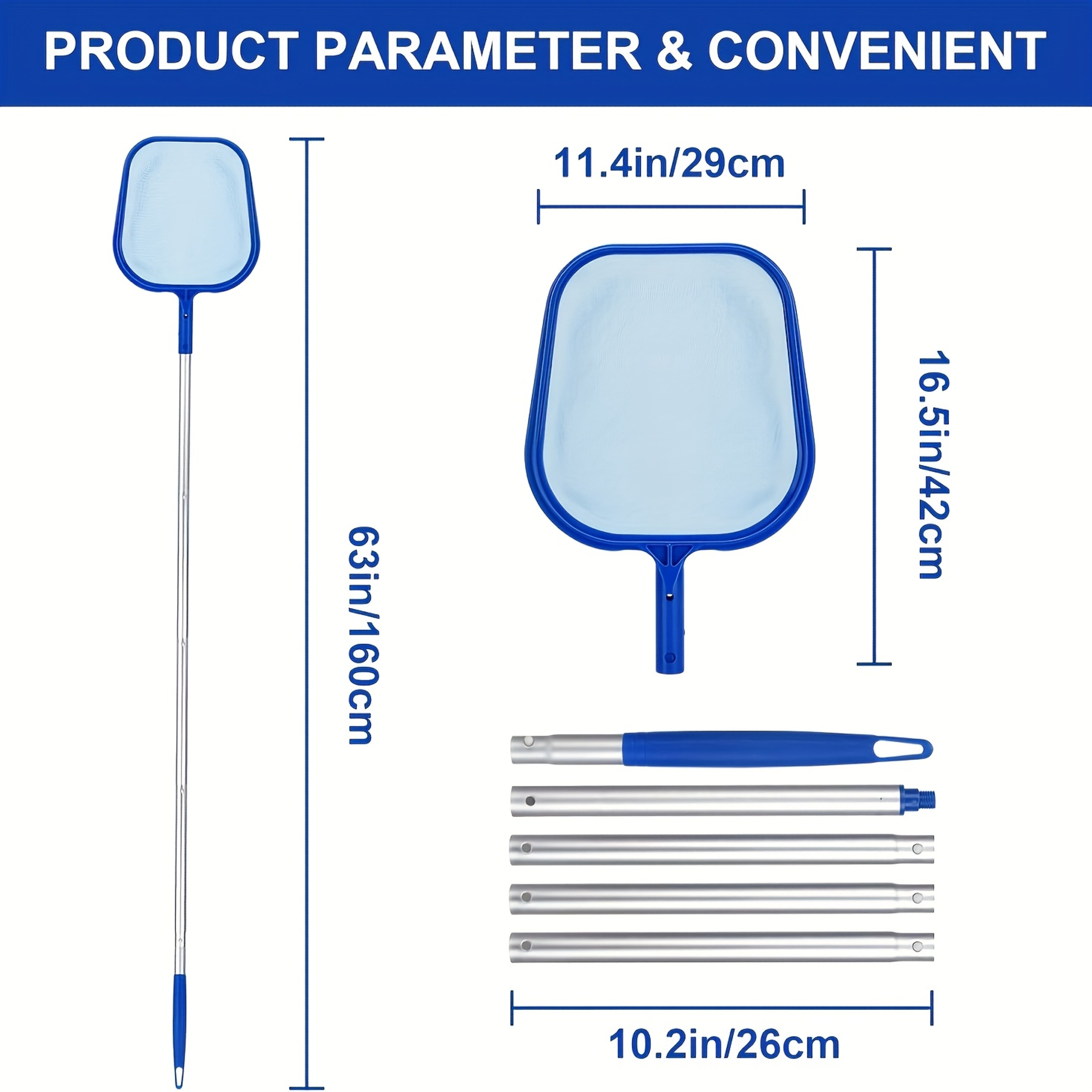 Adjustable Pool Skimmer Net With Section Aluminum Pole For Pool Pond  Hot Tub Cleaning 1