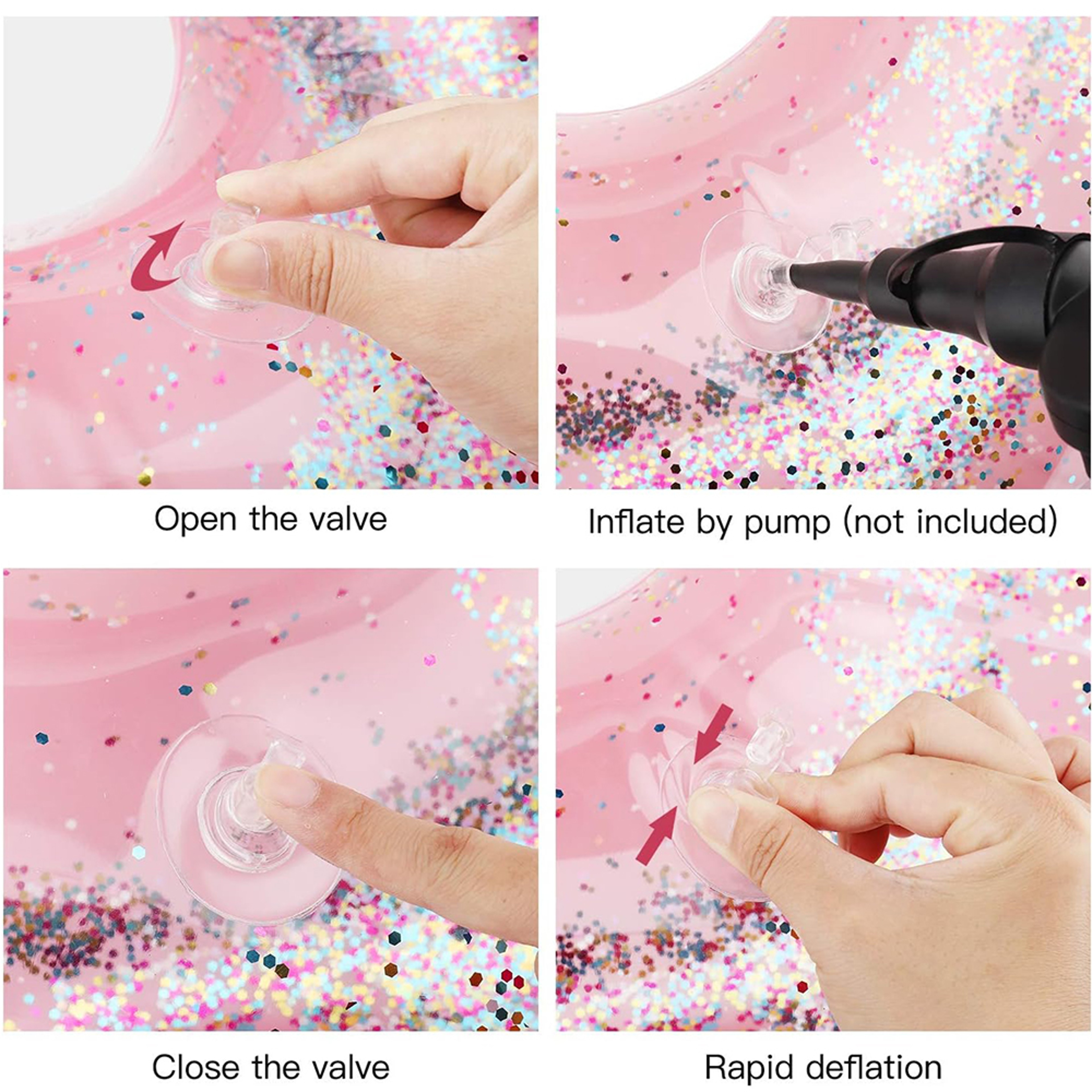 Sequin Heart Swim Ring Thickened PVC Inflatable Pool Float For Beach  Pool Fun 3