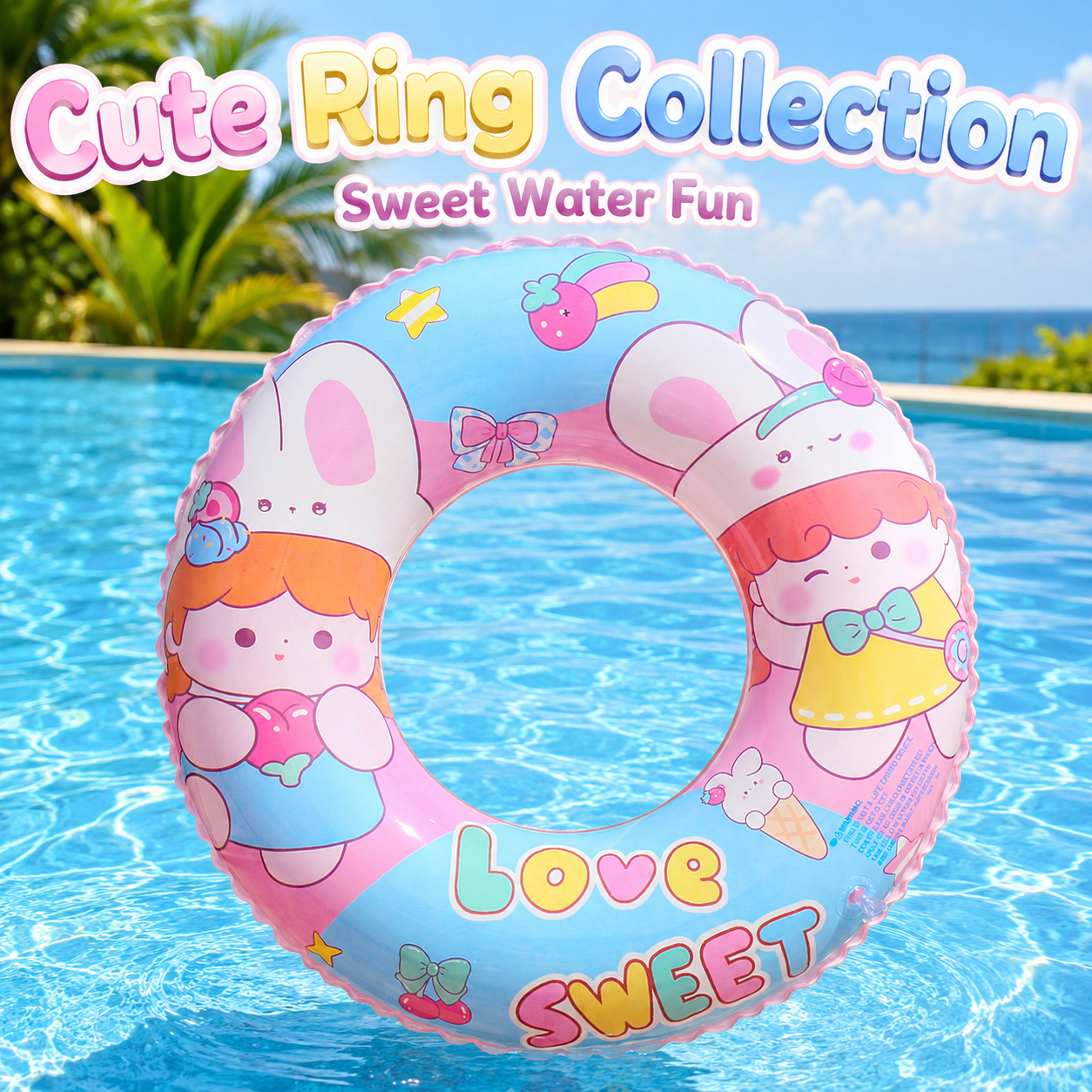 Cute Cartoon Inflatable Swim Ring Transparent Glitter Pool Float PVC Swim Tube For Kids  Summer Fun 1
