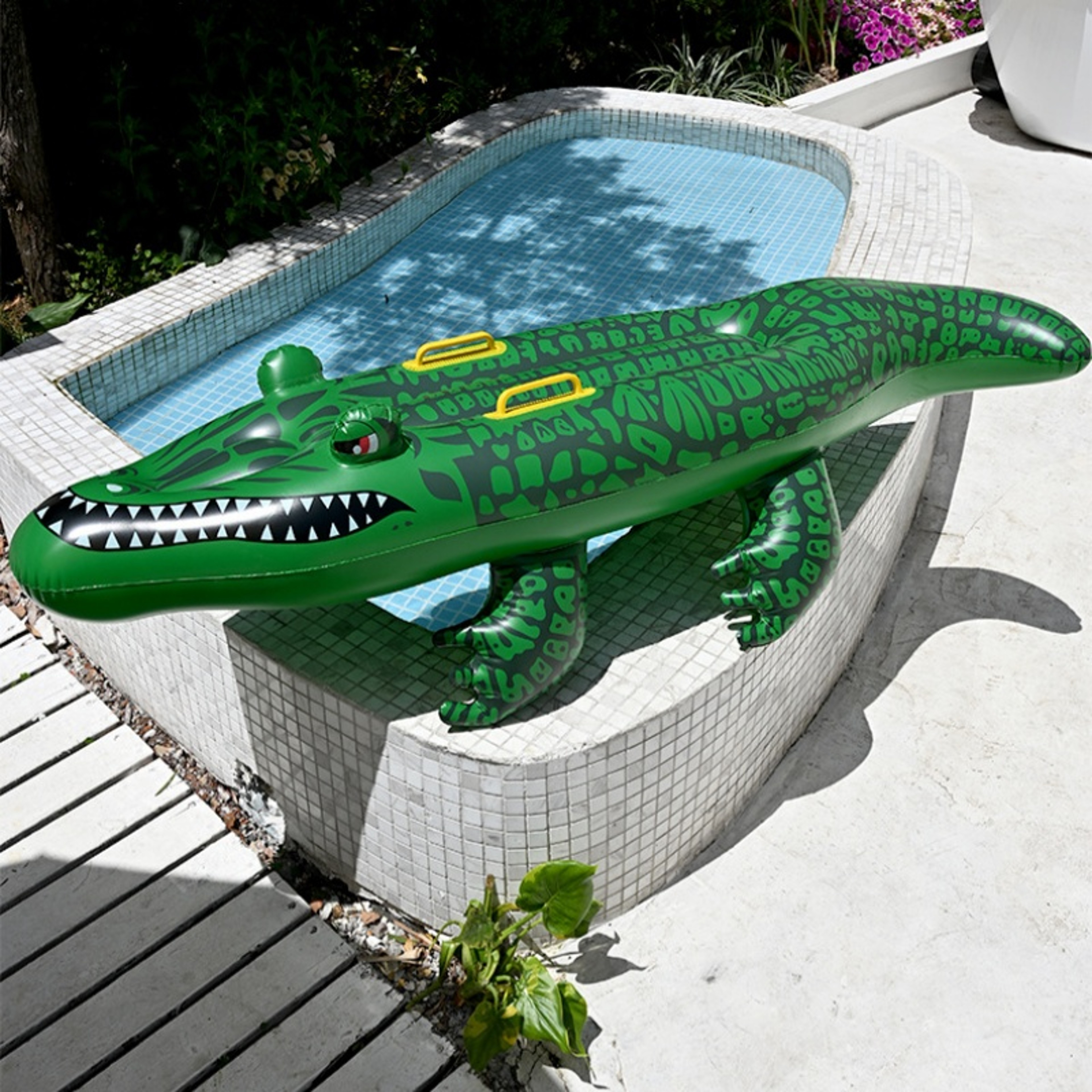 Adventure Crocodile Pool Float Inflatable Ride On with Handles for Kids & Summer Pool Fun – view 1