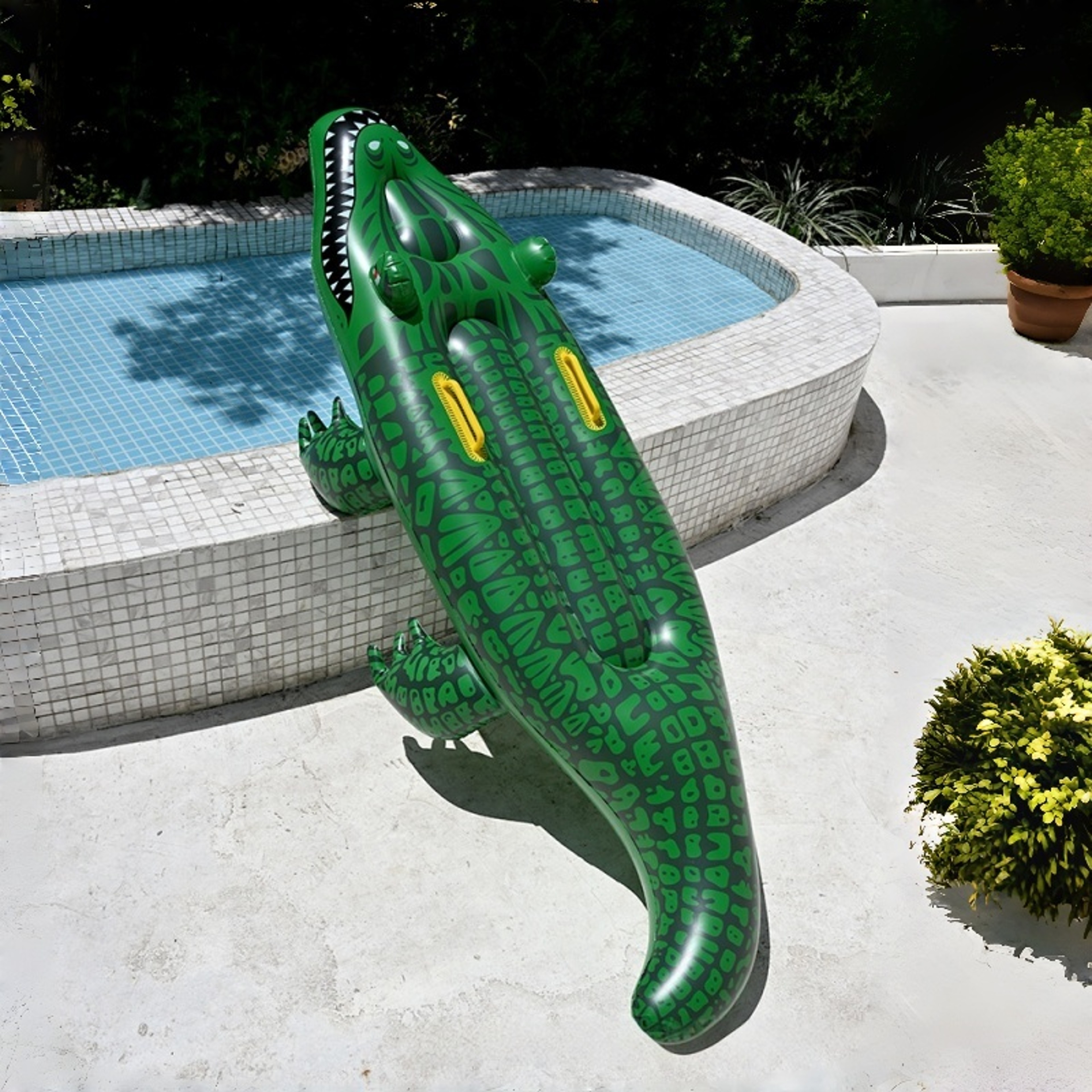 Adventure Crocodile Pool Float Inflatable Ride On with Handles for Kids & Summer Pool Fun – view 4