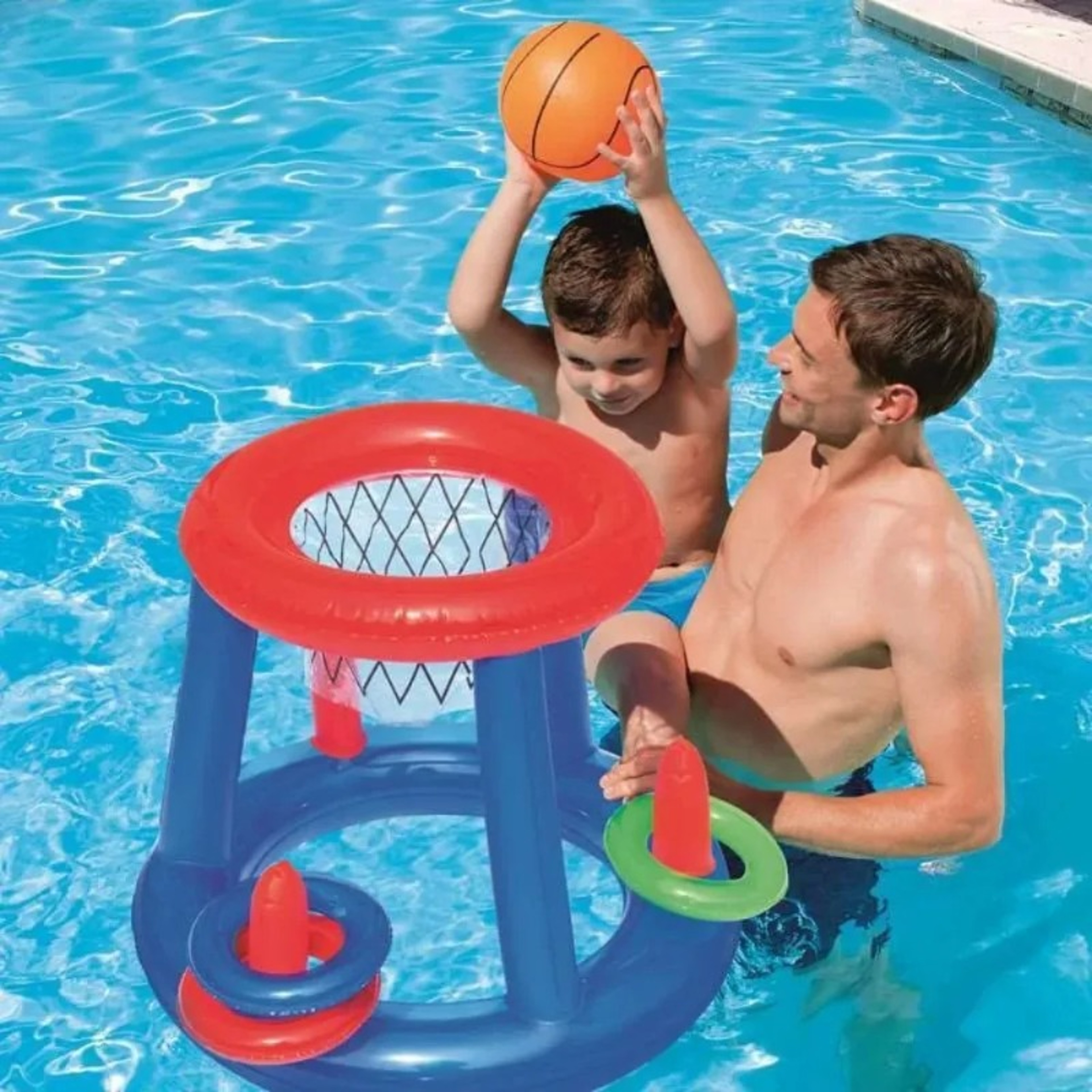 Inflatable Pool Game Set With Floating Basketball Hoop  Pool Ring Toss Game 0