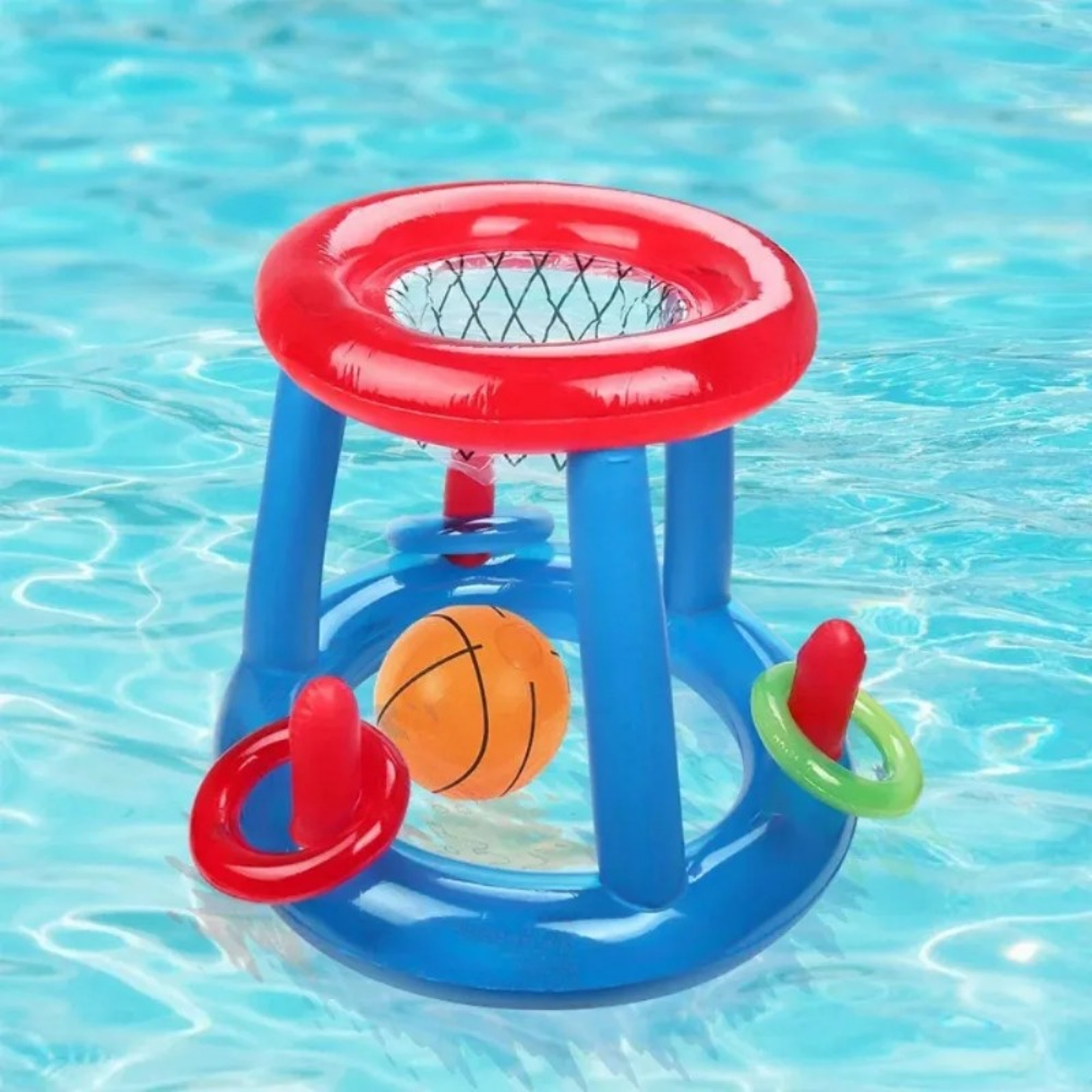 Inflatable Pool Game Set With Floating Basketball Hoop  Pool Ring Toss Game 3