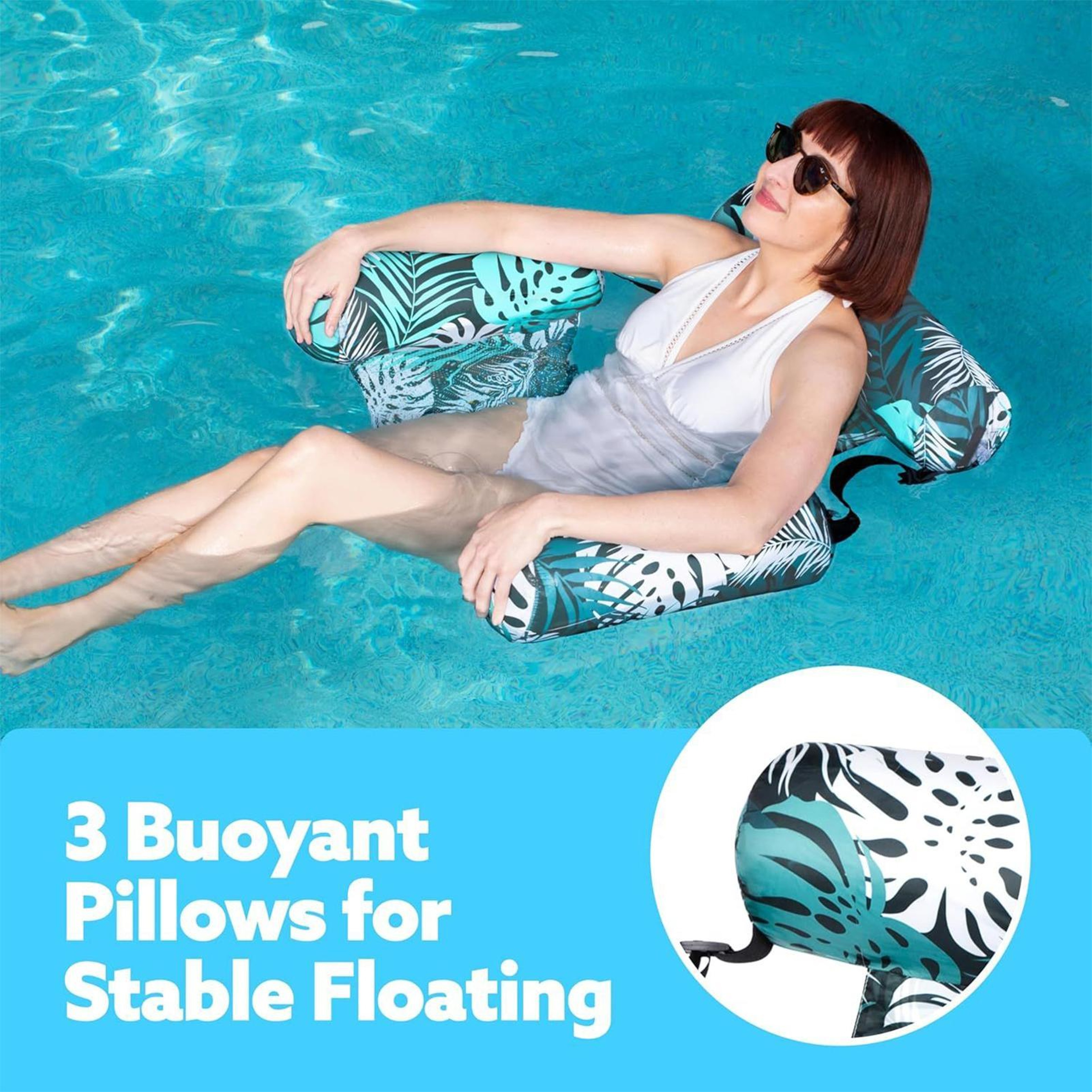 Inflatable Pool Chair Water Hammock Float With Armrests PVC Pool Float For Adults 3