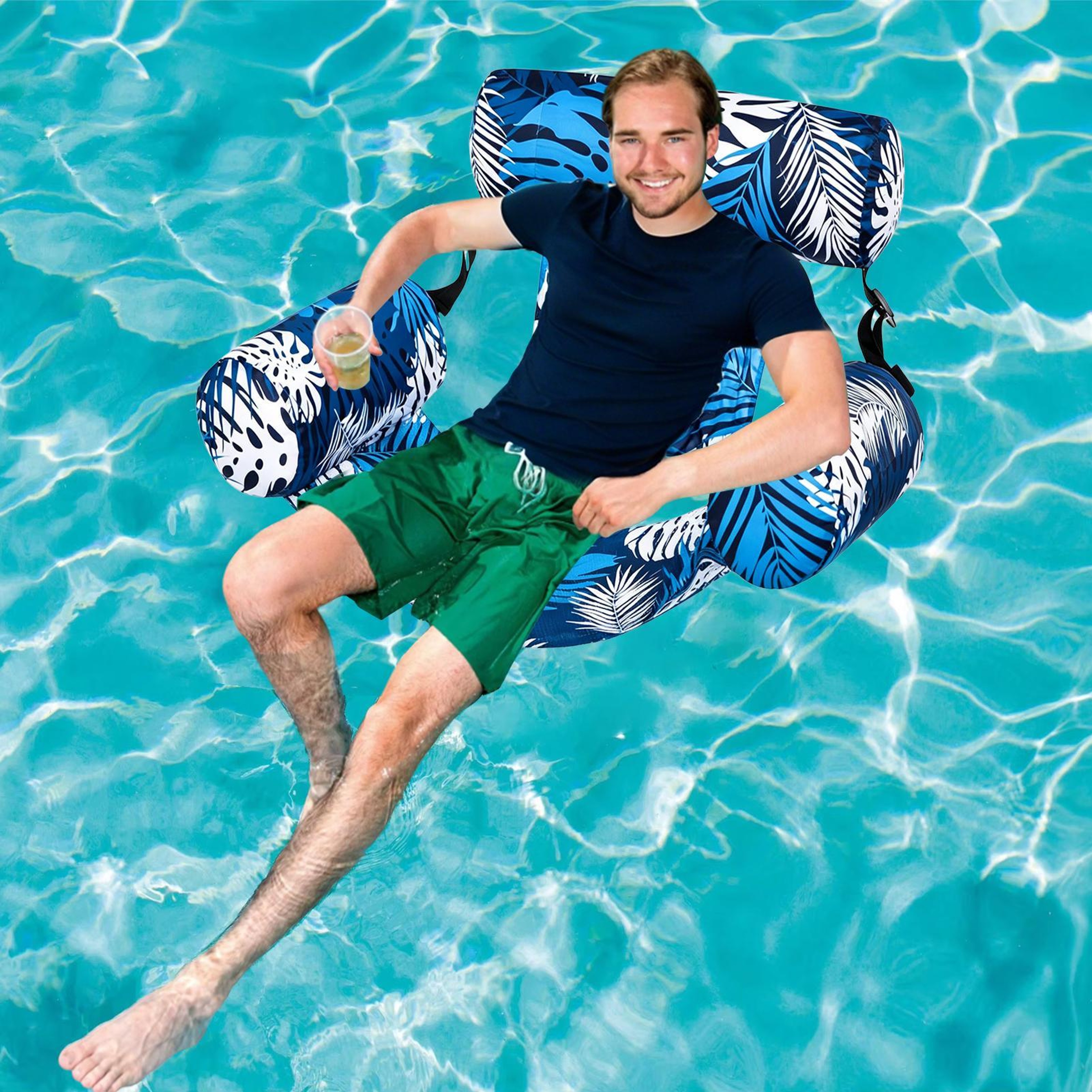 Inflatable Pool Lounger with Armrest & Backrest Adult Pool Float Chair Water Hammock Recliner – view 6
