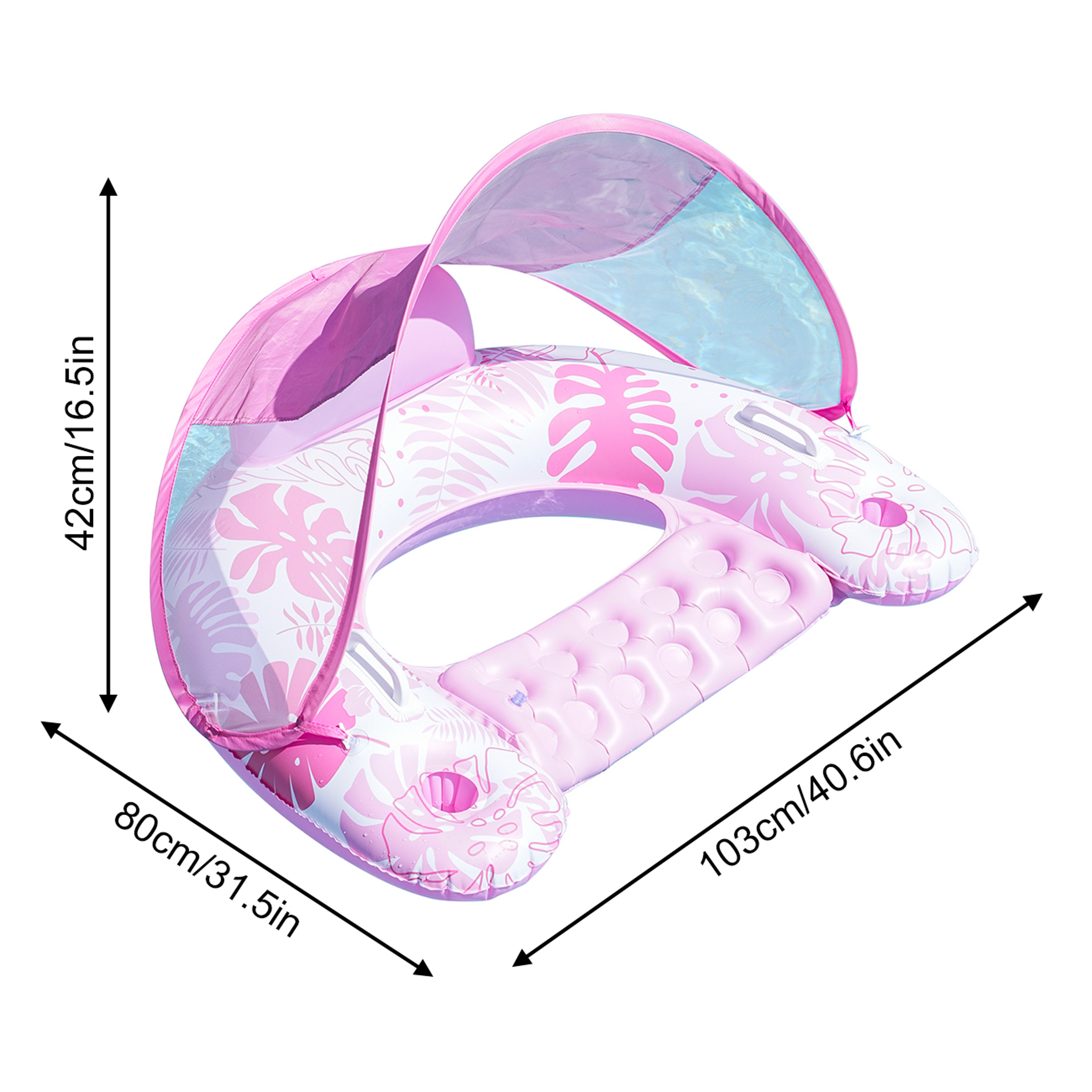 Inflatable Pool Float With Canopy  Cup Holder Adult Pool Lounge Chair For Beach  Lake Relaxation 3