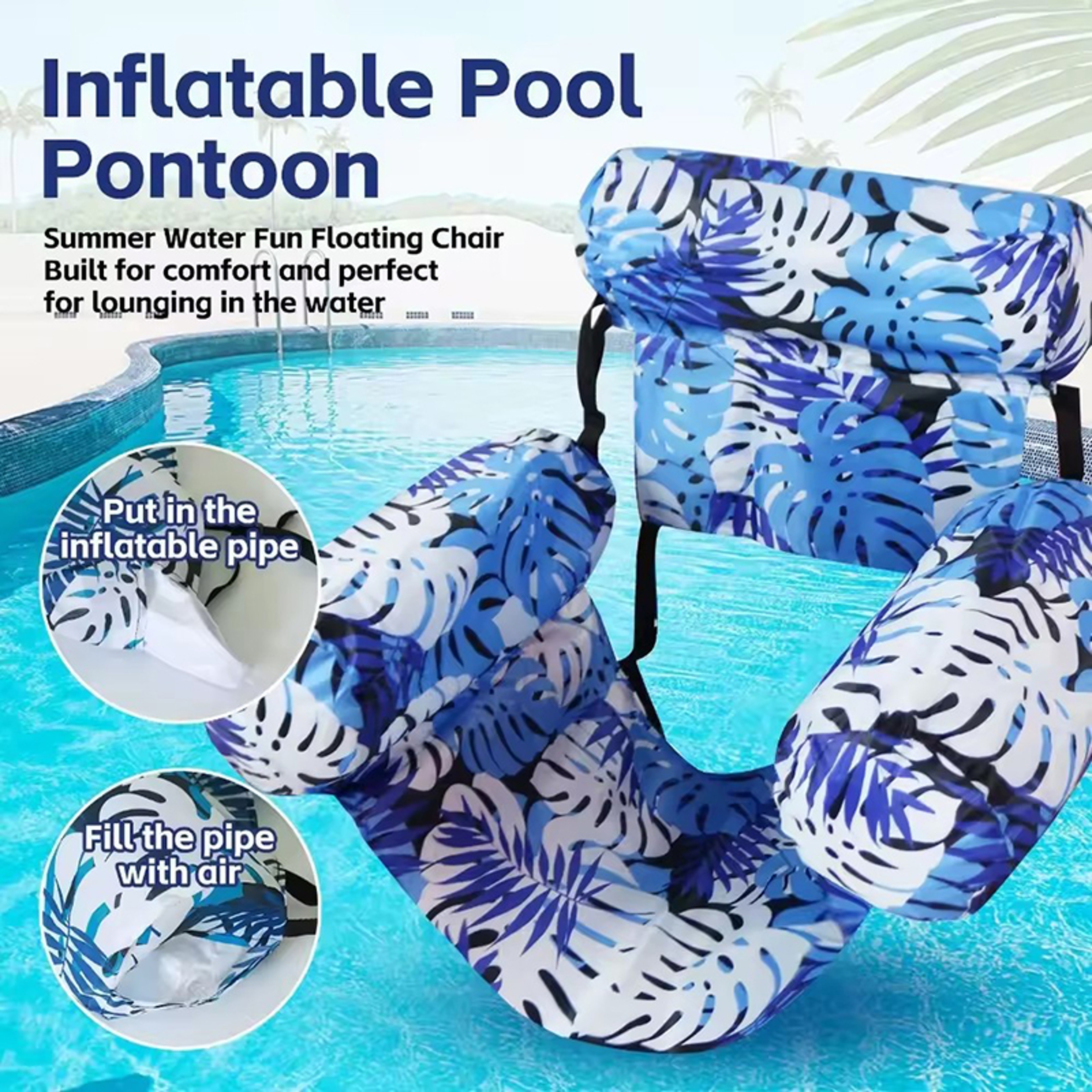 Inflatable Pool Hammock Float Chair Foldable Adult Pool Float  Floating Water Lounge Recliner 1