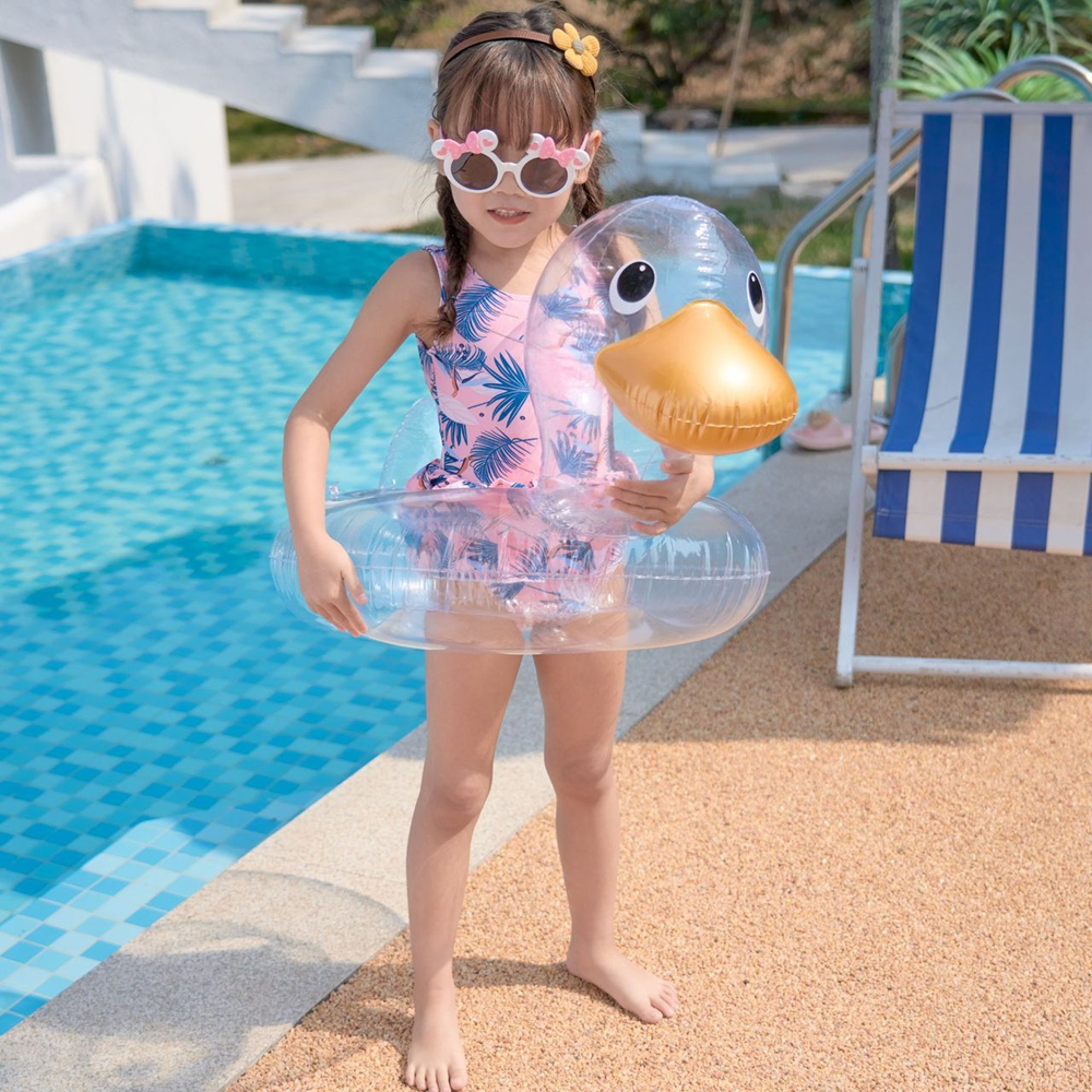 Cute Duck Pool Float Transparent Inflatable Swim Ring for Family Pool & Beach Fun – view 1