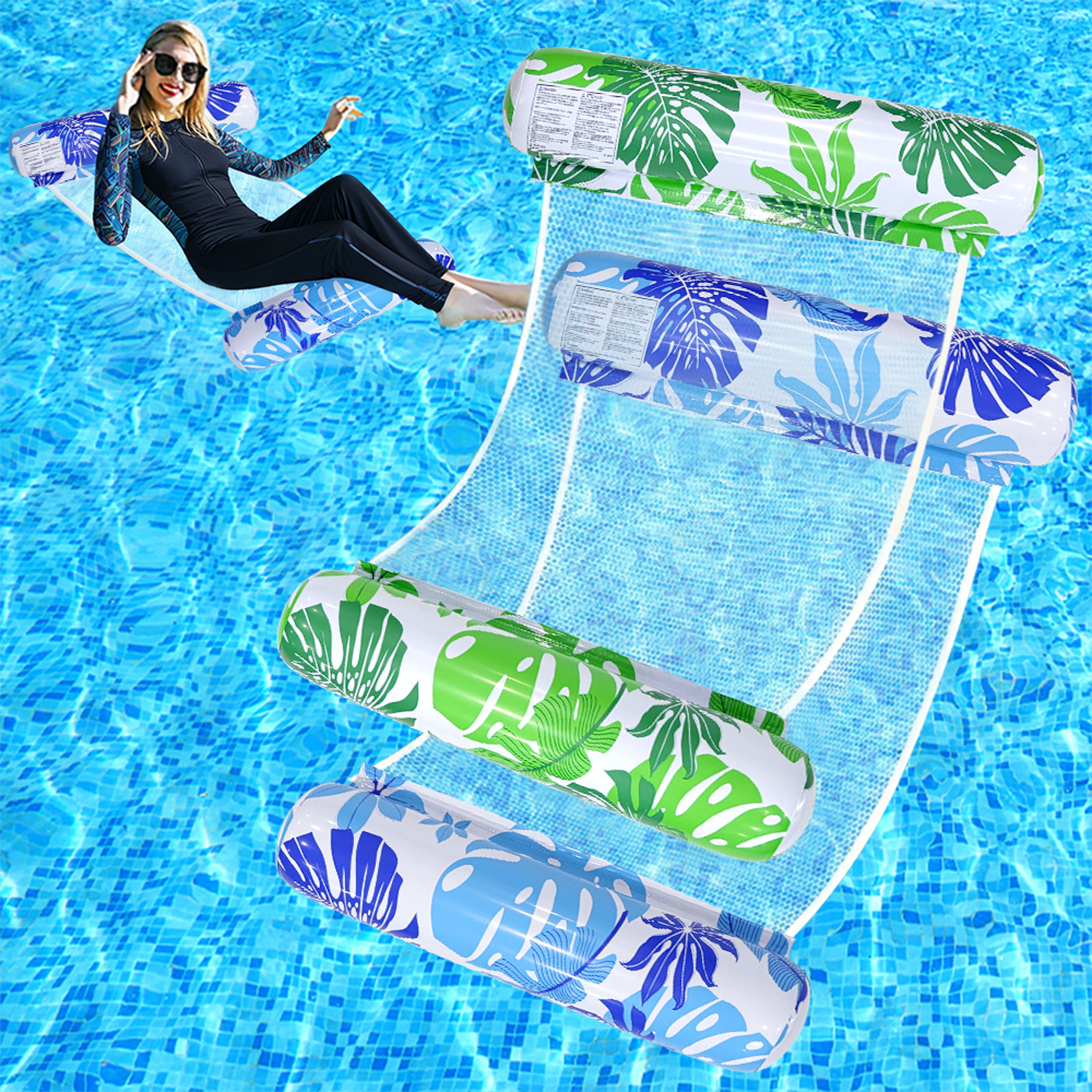 Leaf Design Inflatable Pool Hammock Water Lounge Chair with Mesh Seat for Adults – view 1