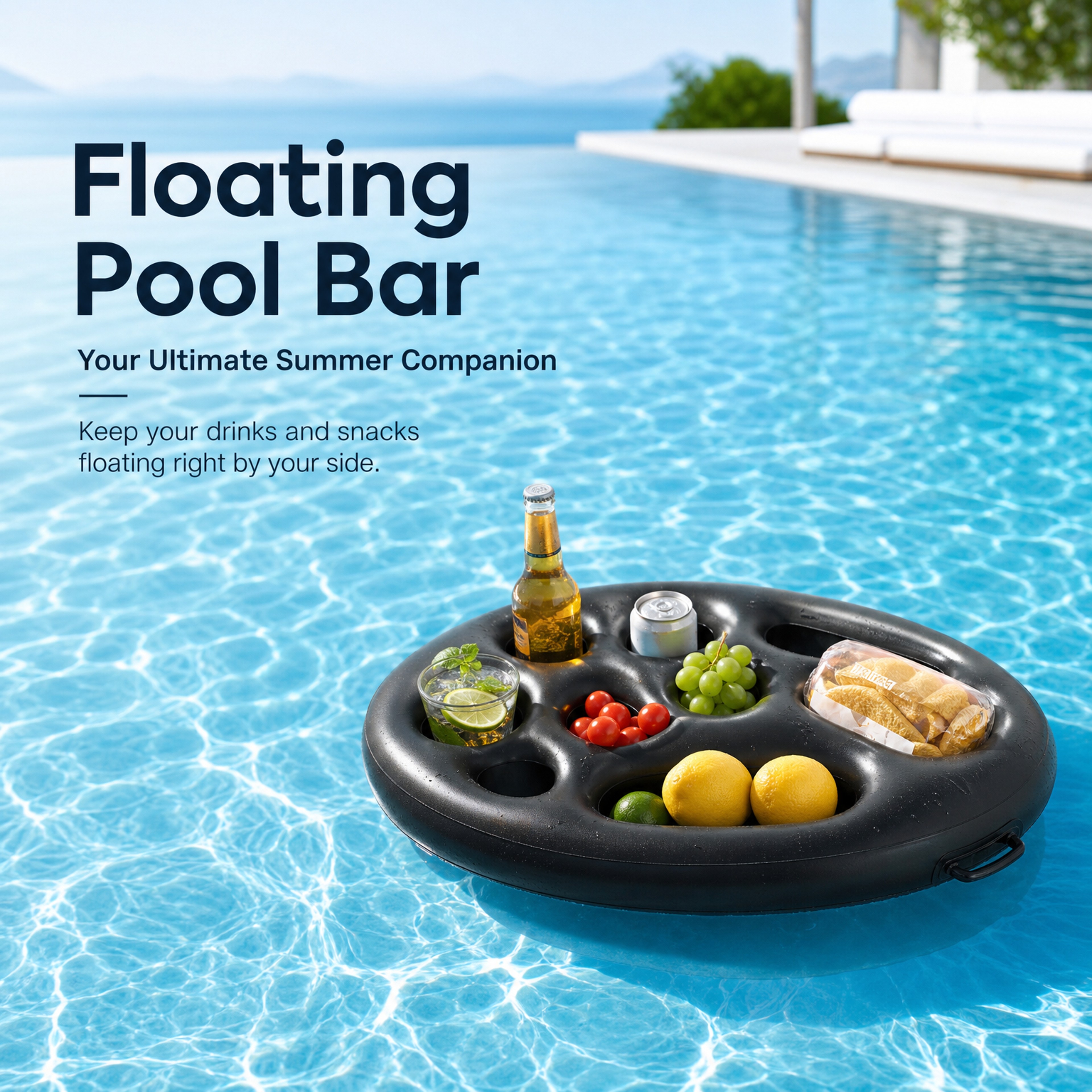 Floating Pool Bar Tray With Ice Bucket Large Inflatable Drink Holder For Pool Parties 0
