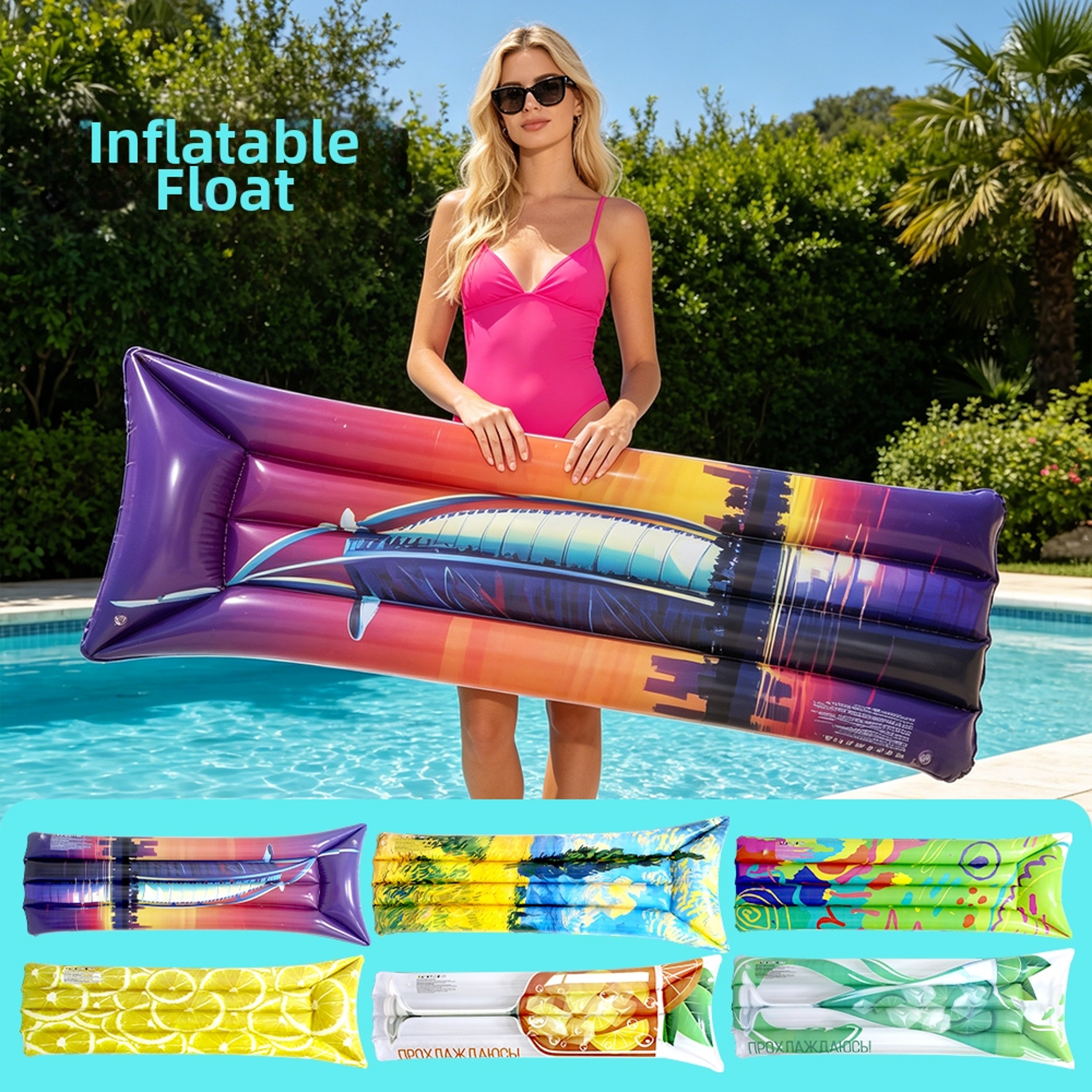 Graffiti Inflatable Pool Float Water Lounger Thickened PVC Floating Bed For Pool Lake  Beach 0